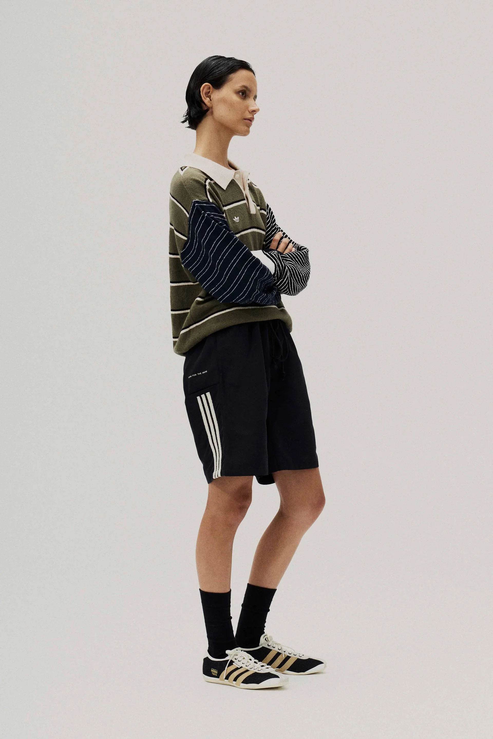 Adidas x Song For The Mute ADI007 L/S Polo Tee - Olive - Image 3
