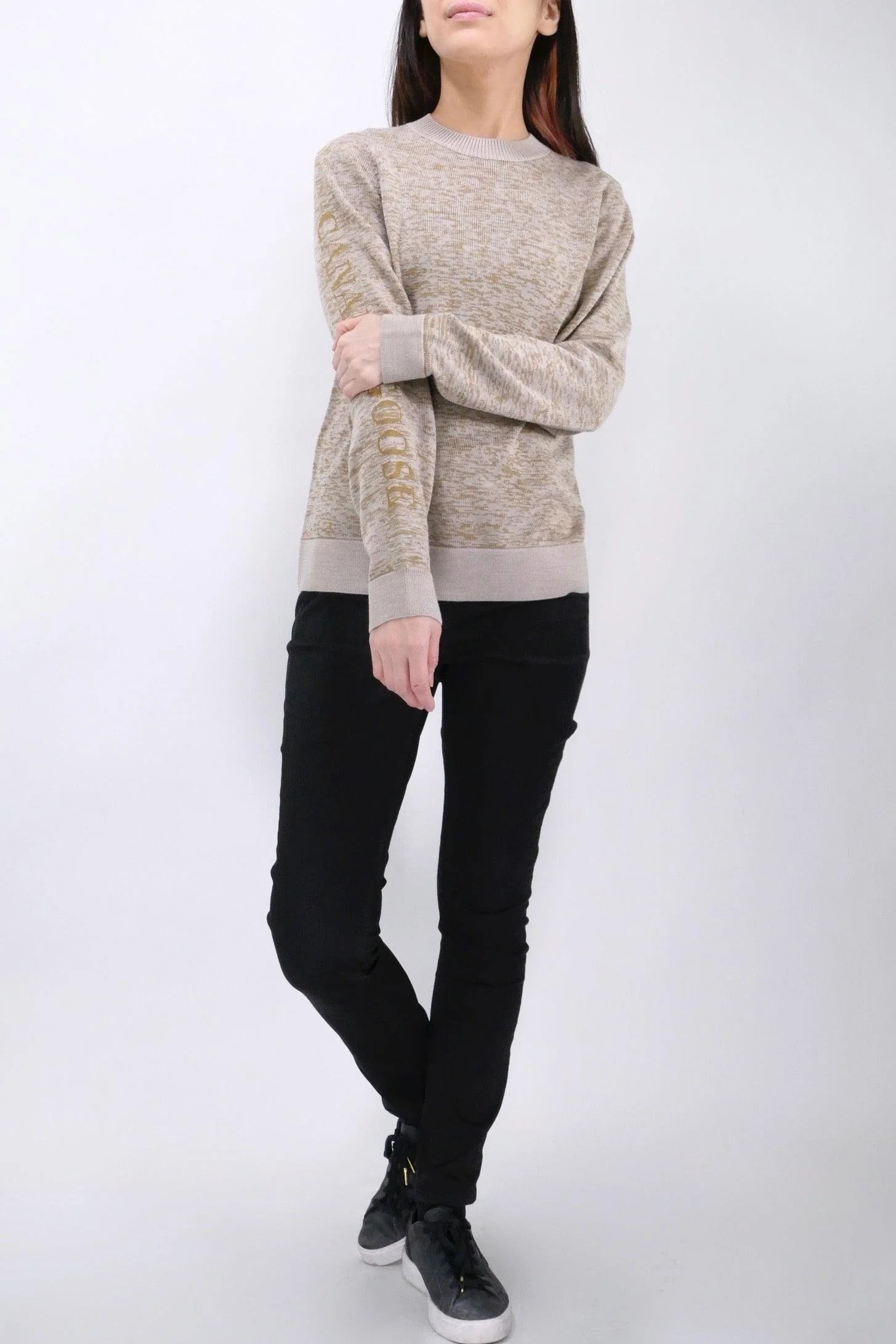 Canada Goose Womens Knit Crewneck Saturna Wordmark Reflective - Tan/Gold - Image 4
