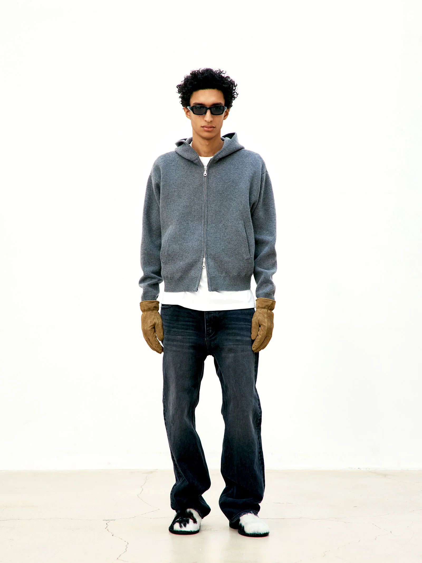 COOR Double Face Wool Blend Hoodie - Charcoal - Image 2