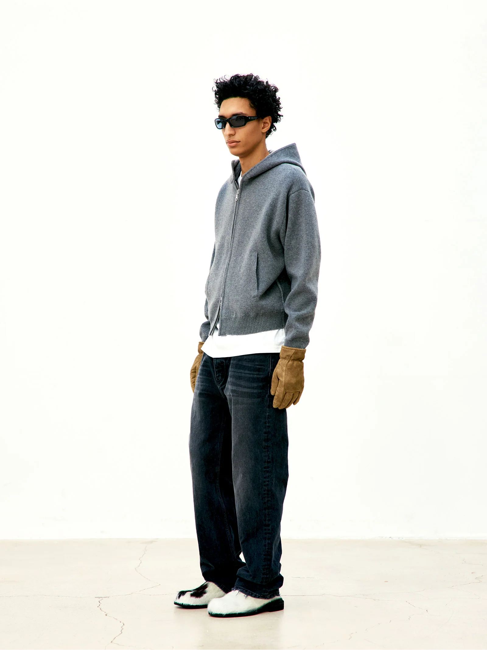 COOR Double Face Wool Blend Hoodie - Charcoal - Image 3