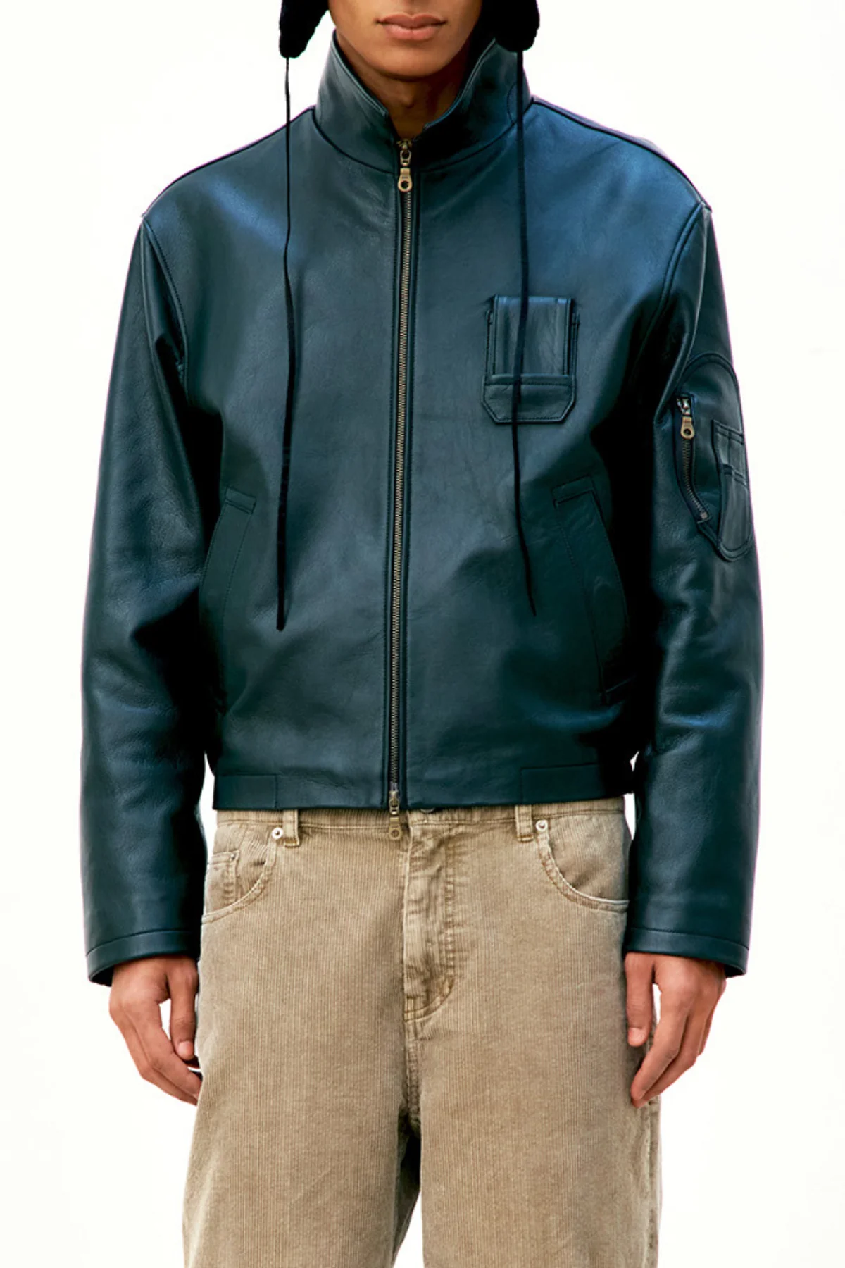 COOR Goat Skin Pilot Leather Jacket - Grey Green