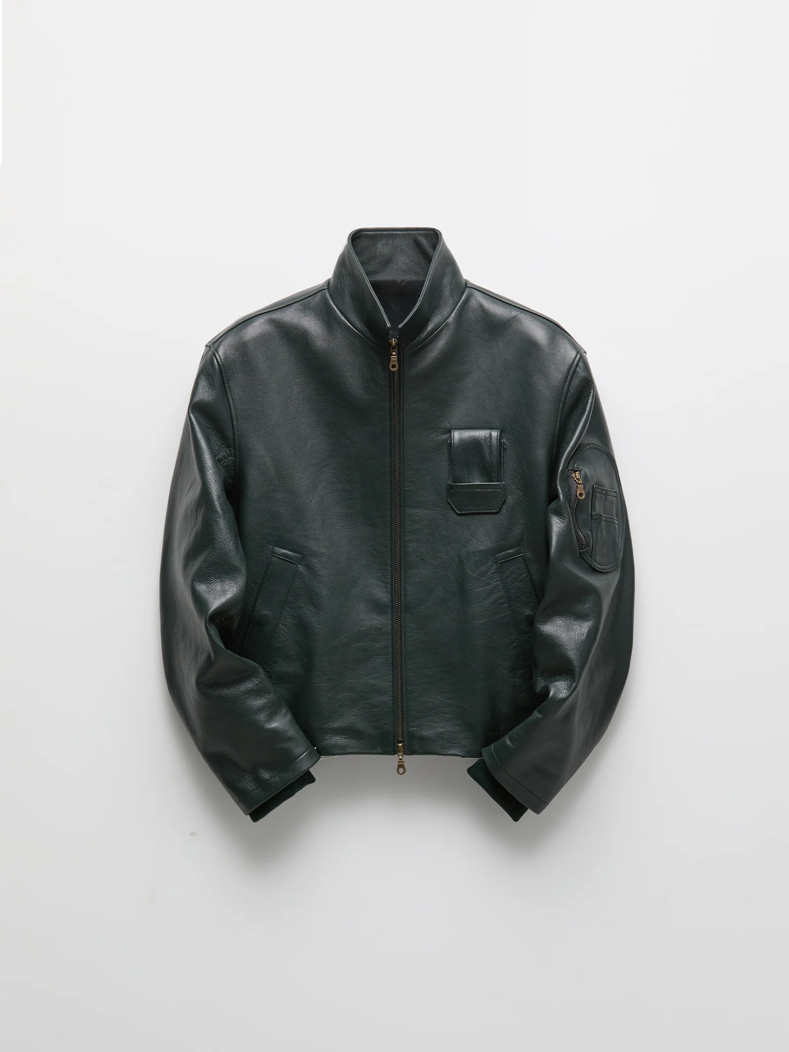 COOR Goat Skin Pilot Leather Jacket - Grey Green - Image 4