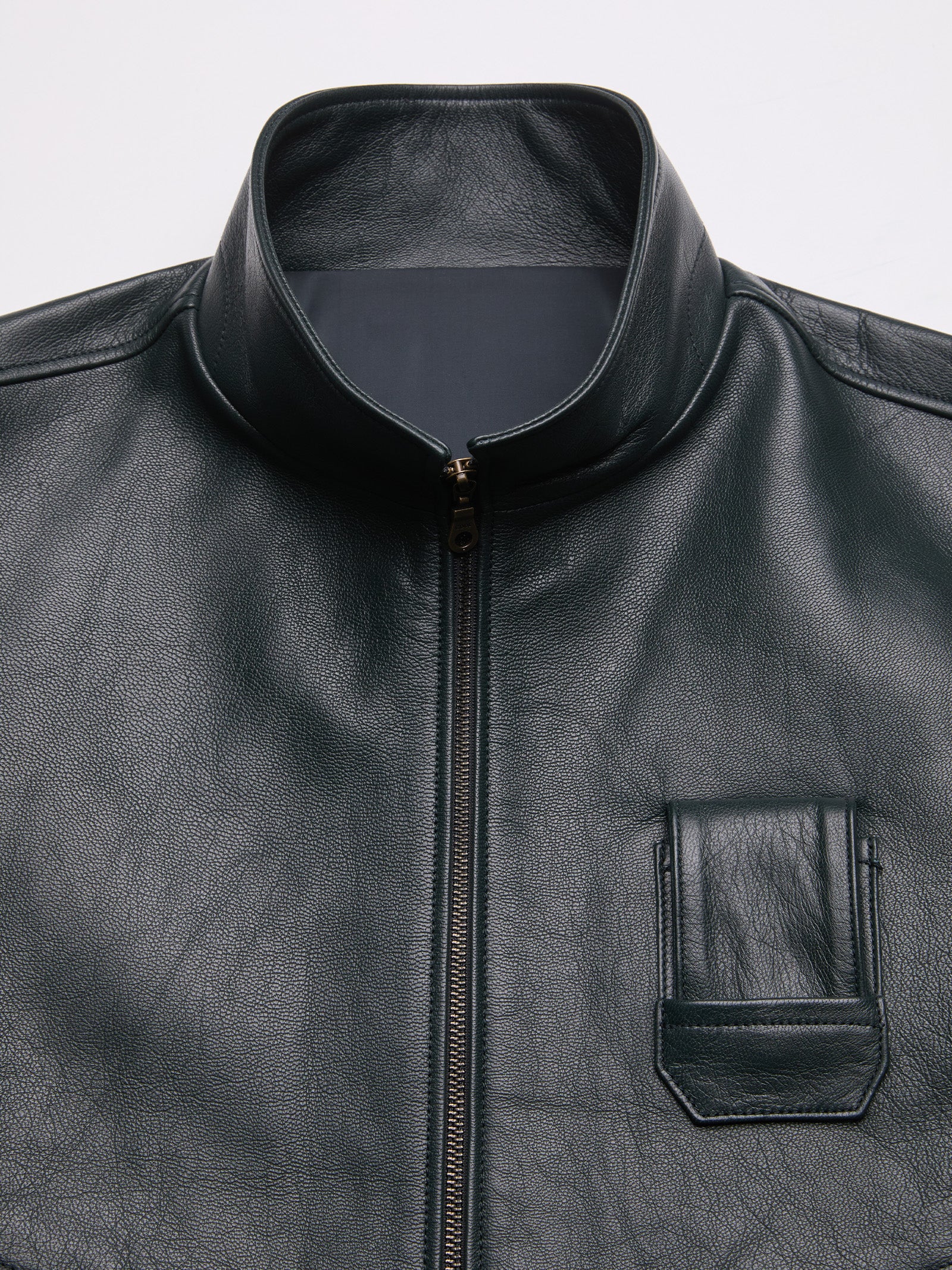 COOR Goat Skin Pilot Leather Jacket - Grey Green - Image 5