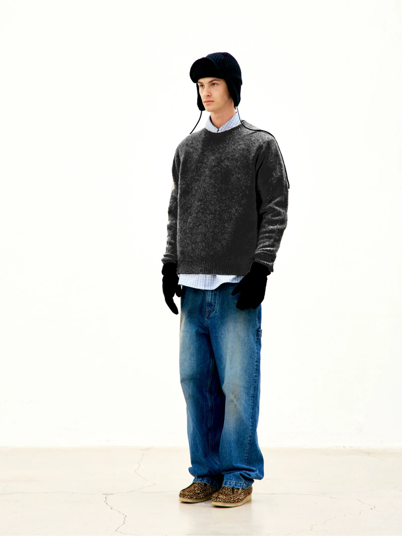 COOR Hairy Alapaca Crewneck Sweater - Black - Image 2