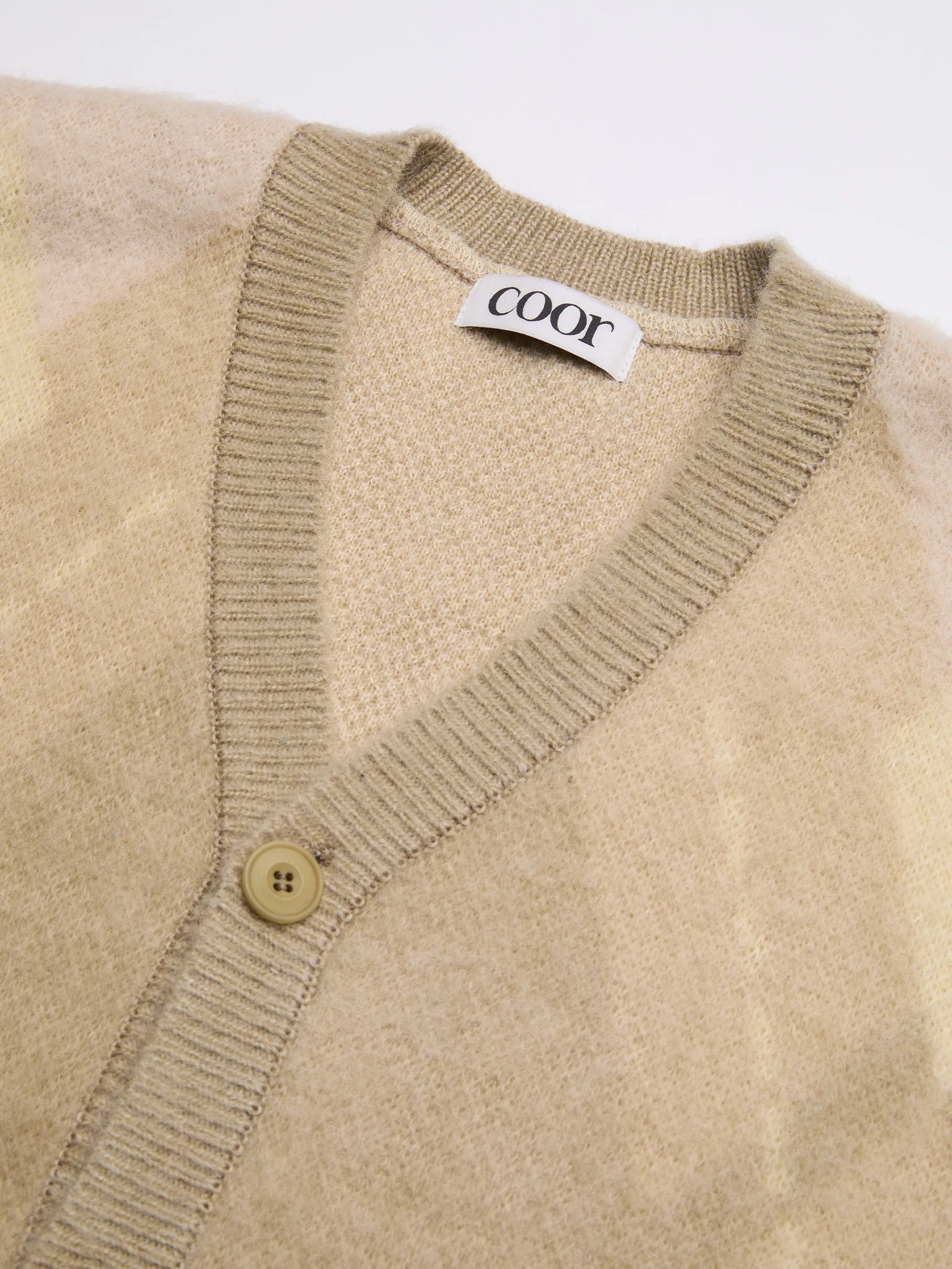COOR Hairy Mixed Argyle Cardigan - Yellow - Image 5