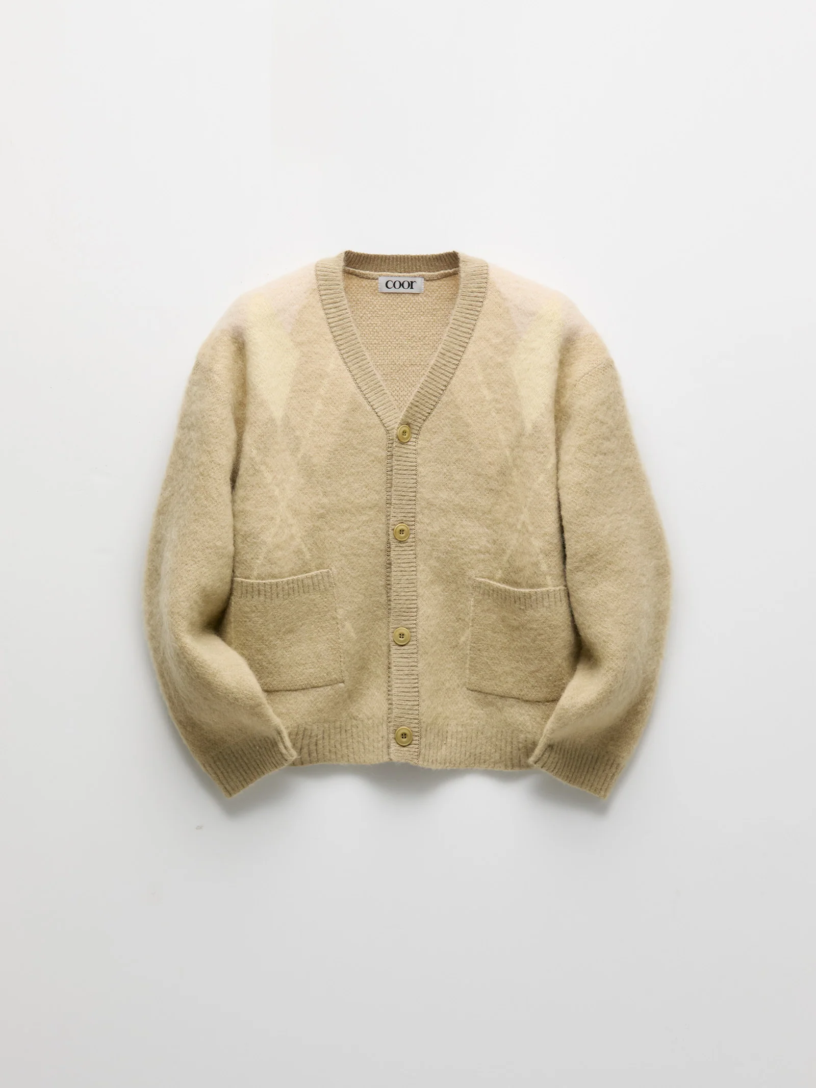 COOR Hairy Mixed Argyle Cardigan - Yellow - Image 6