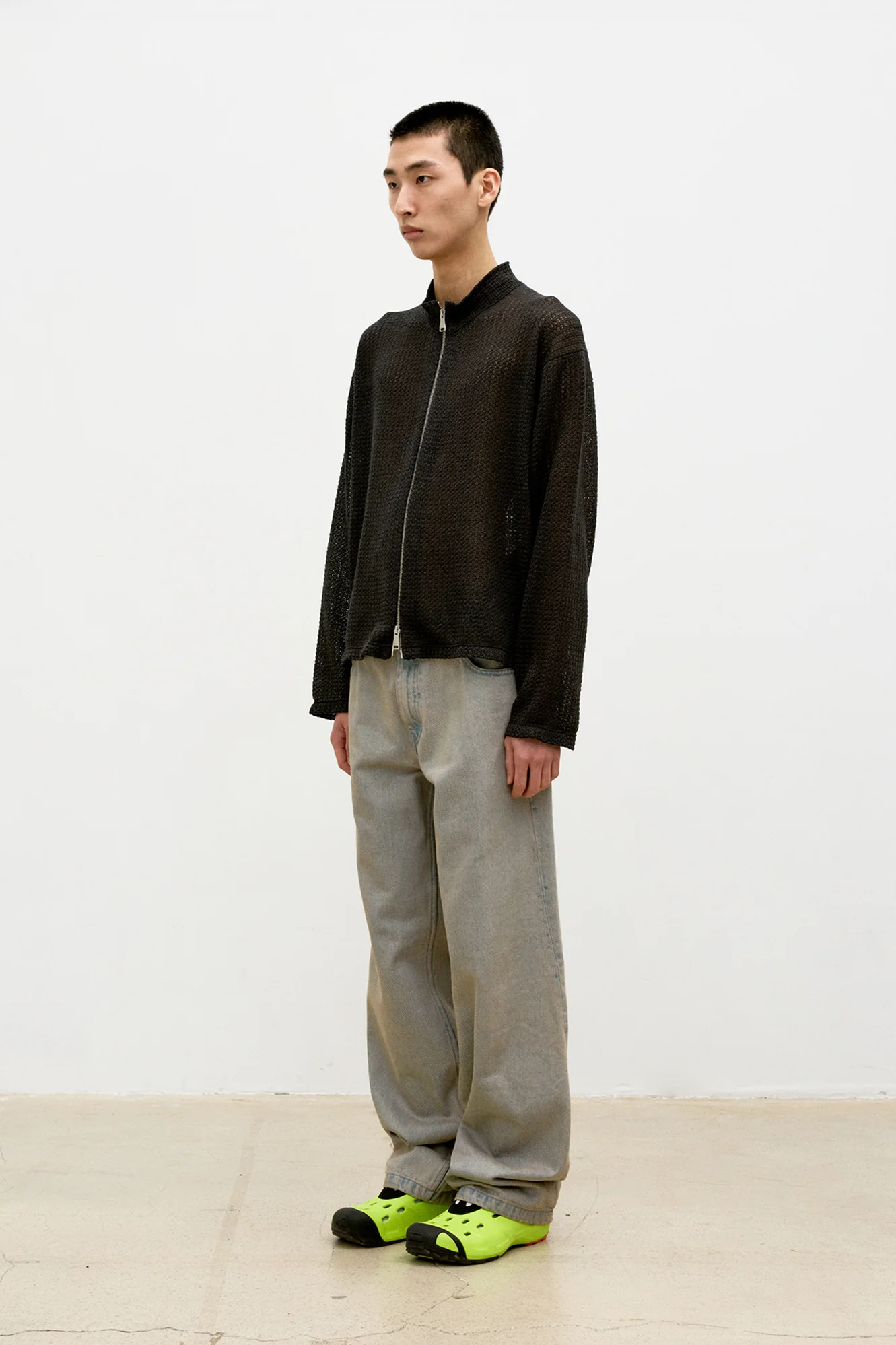 COOR Linen Blend Stand Up Collar Sweater - Charcoal - Image 2