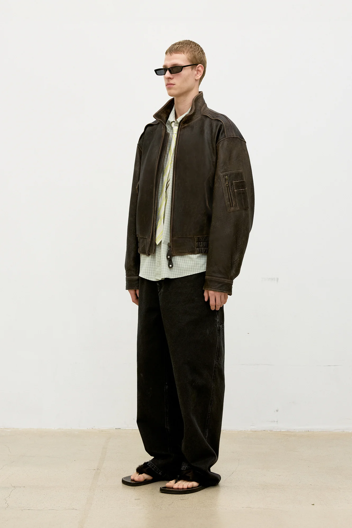 COOR Vintage Shelter Leather Jacket - Brown - Image 2