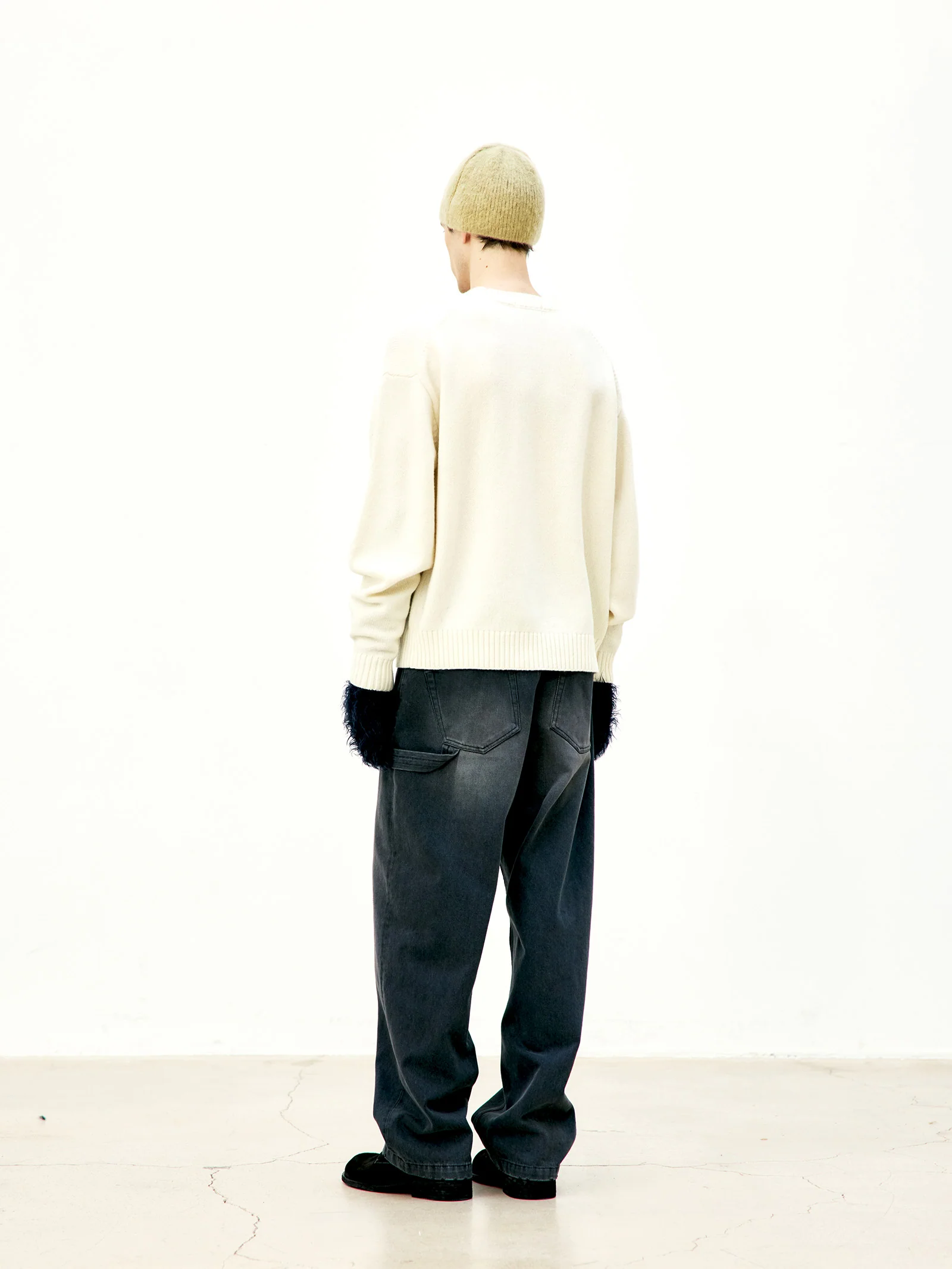 COOR Wool Cropped Crewneck Sweater - Ivory - Image 3