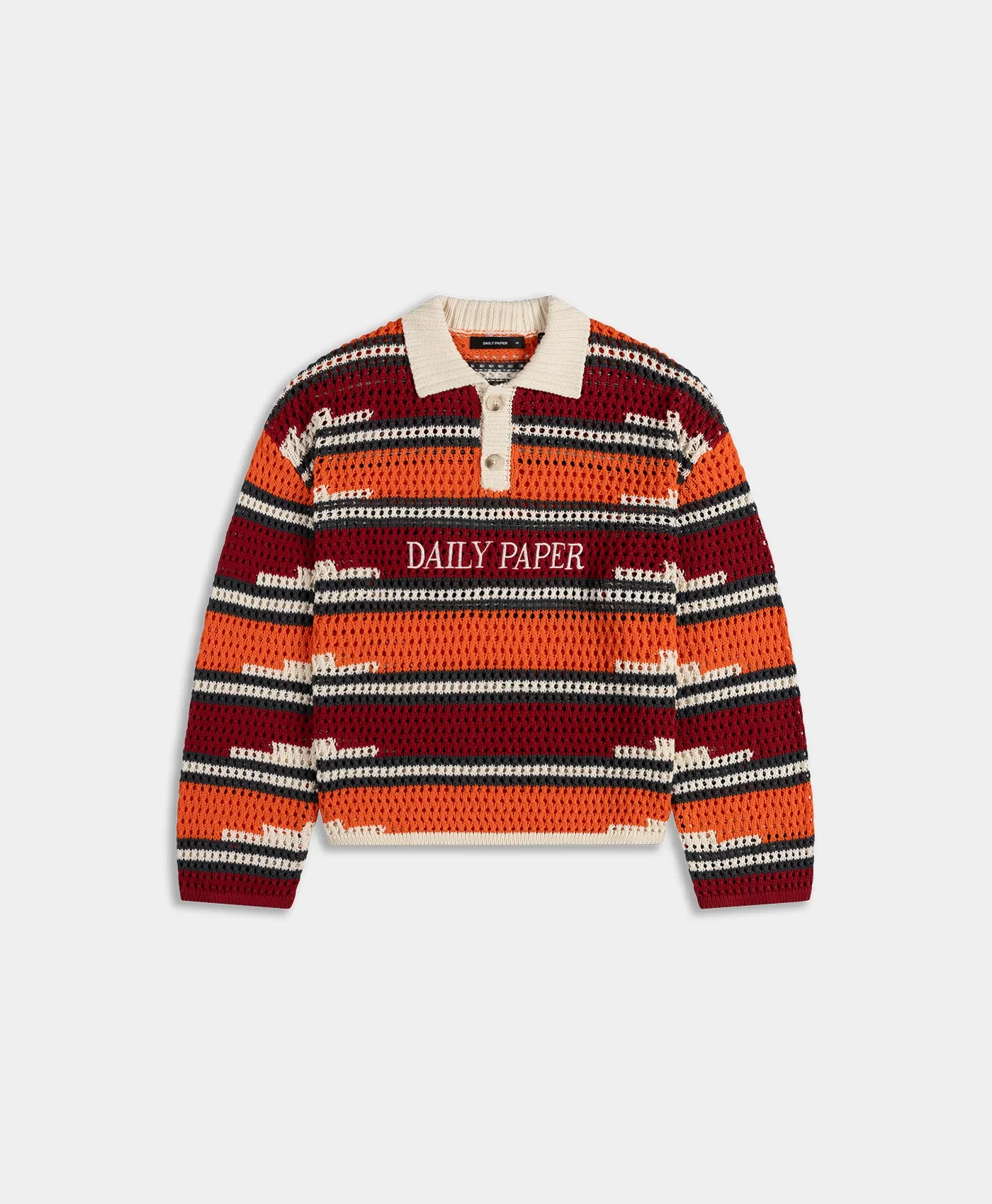 Daily Paper Kente Stripe Knit Polo - Red - Image 2