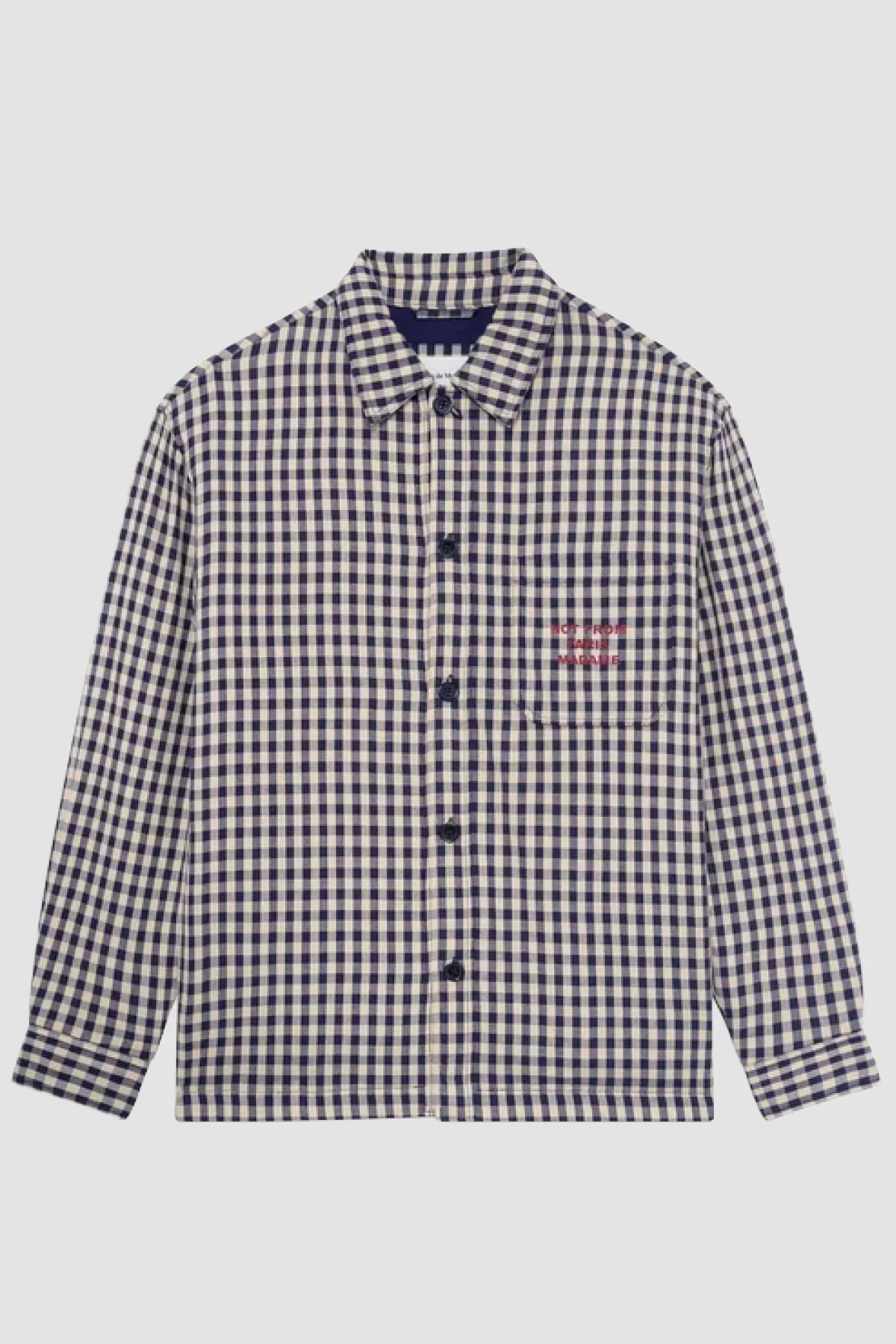 Drôle de Monsieur Check Slogan Oversized Jacket - Beige