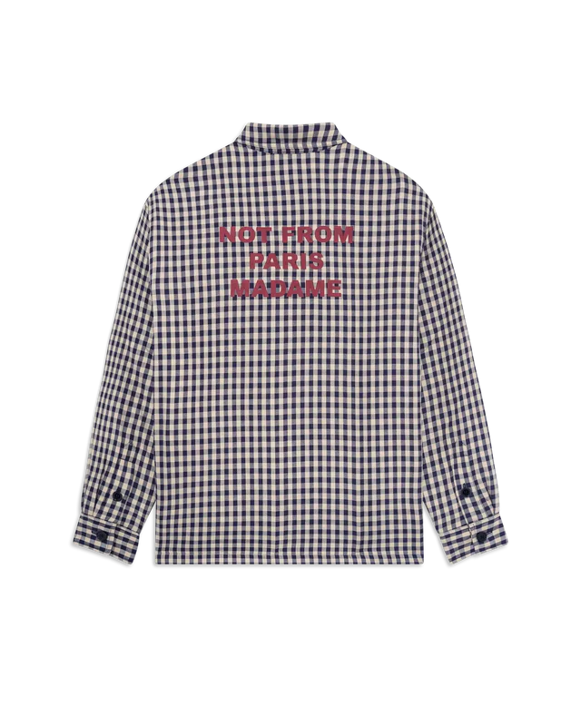 Drôle de Monsieur Check Slogan Oversized Jacket - Beige - Image 2