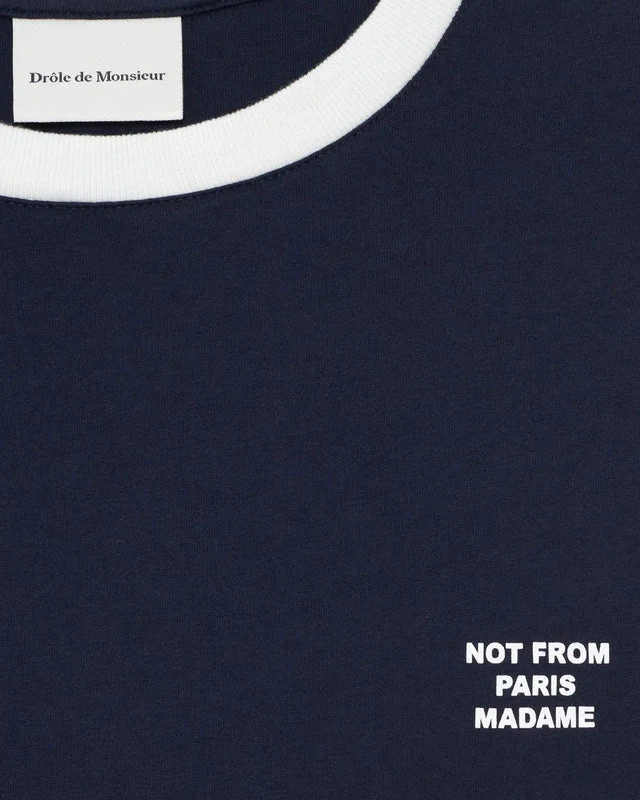 Drôle de Monsieur Contrasted Slogan Tee - Navy - Image 2
