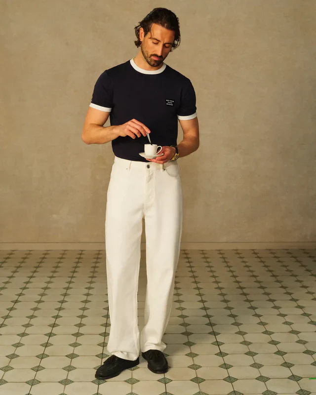 Drôle de Monsieur Contrasted Slogan Tee - Navy - Image 4
