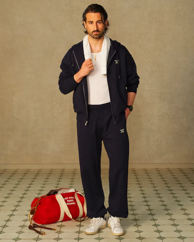 Drôle de Monsieur Slogan Zip Hoodie - Navy - Image 3