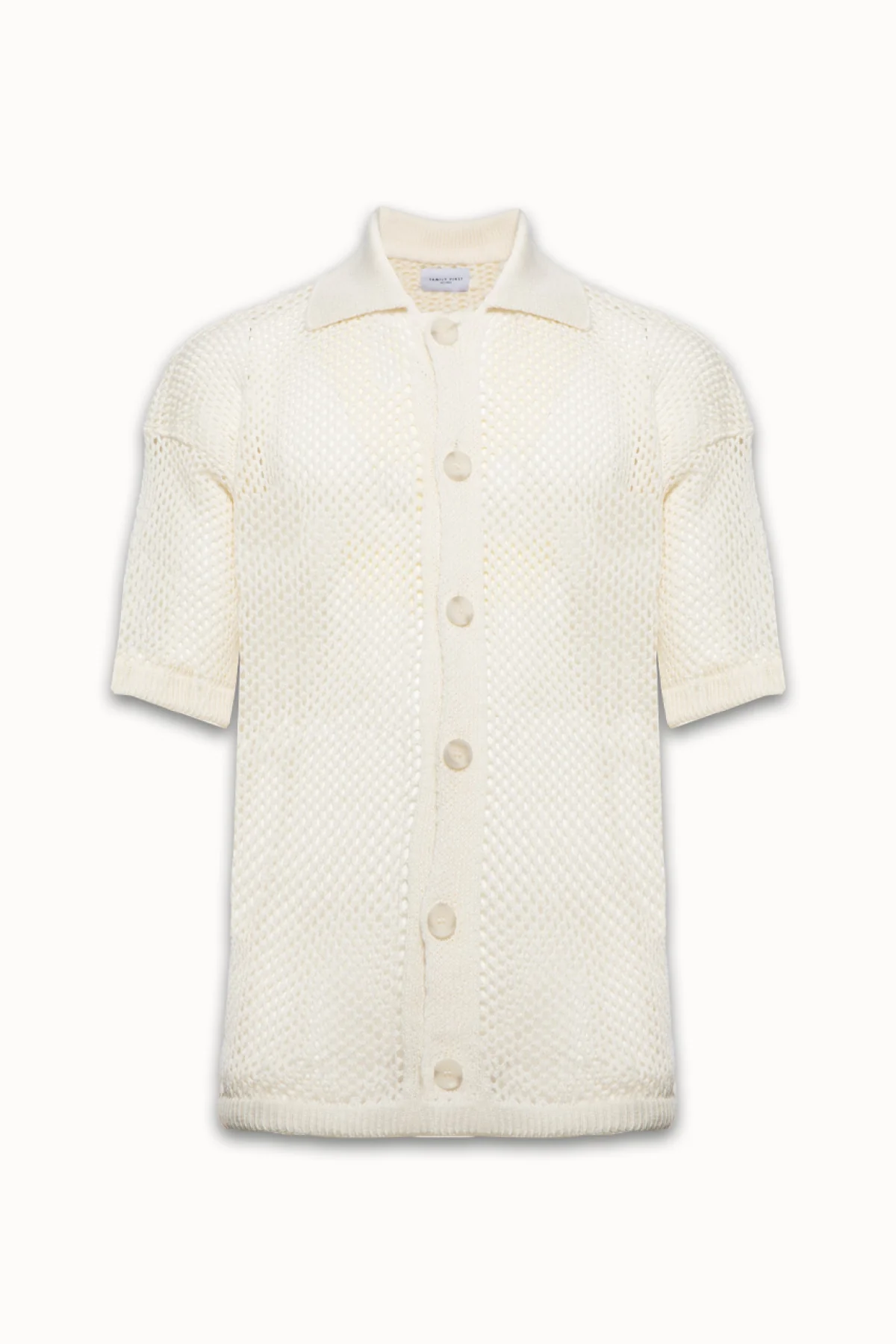 Family First Crochet Polo Shirt - White