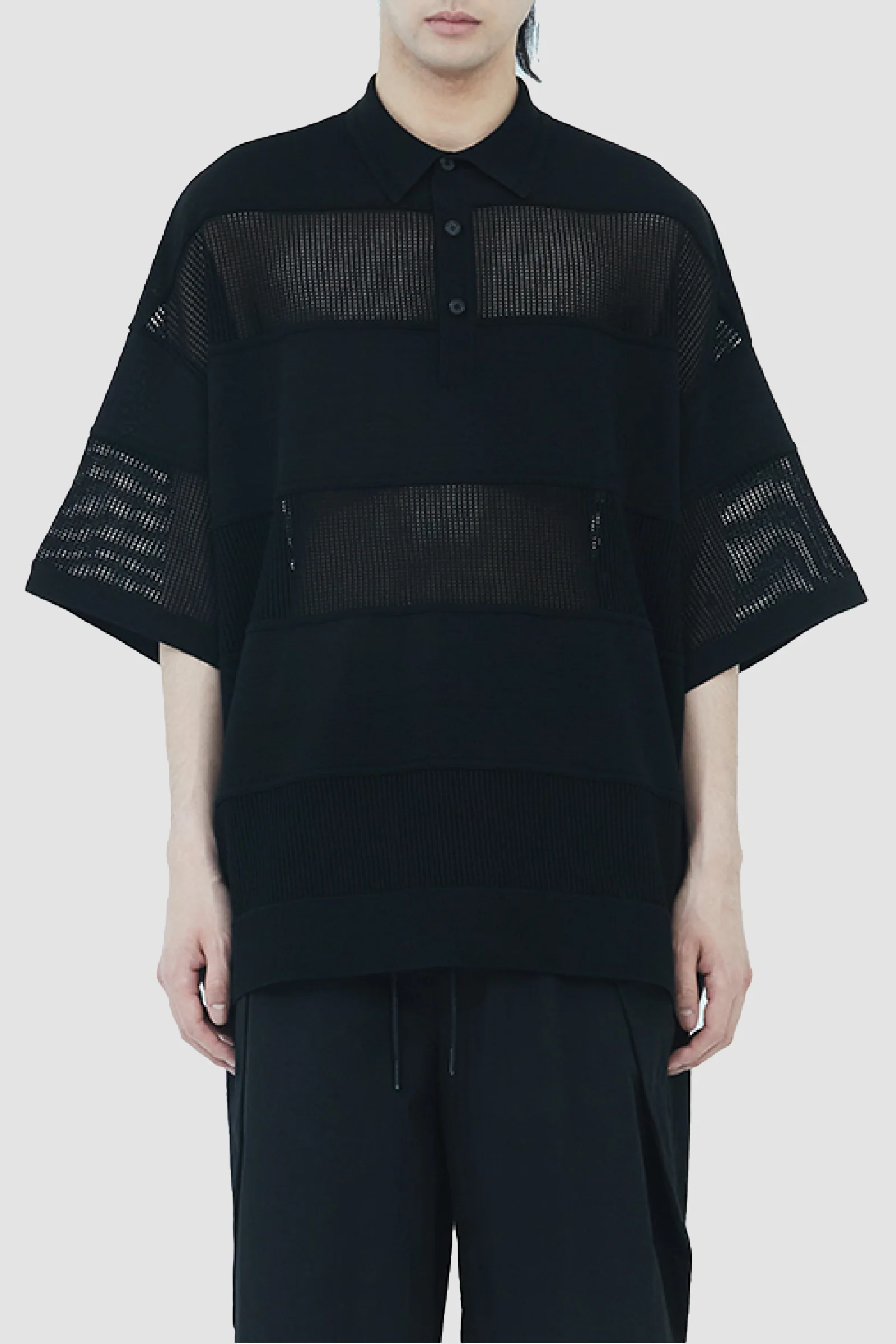 Juun.J Mixed Structure Polo - Black