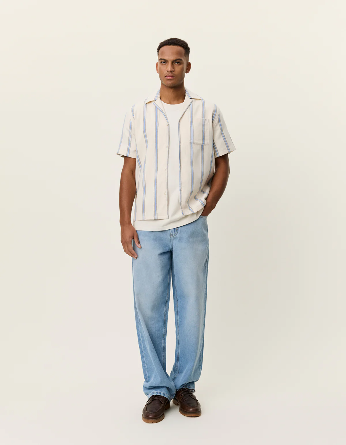 Les Deux Lawson Stripe Shirt - Eggnog White - Image 2