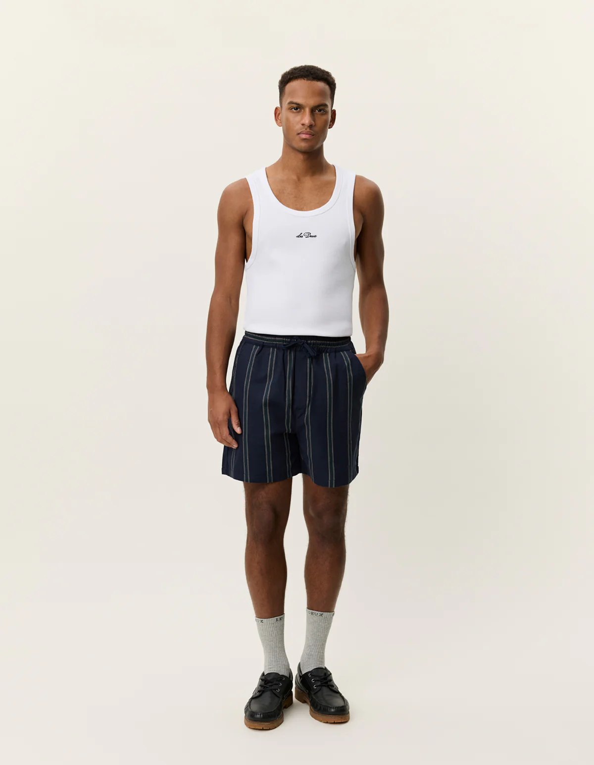 Les Deux Lawson Stripe Shorts - Dark Navy - Image 3
