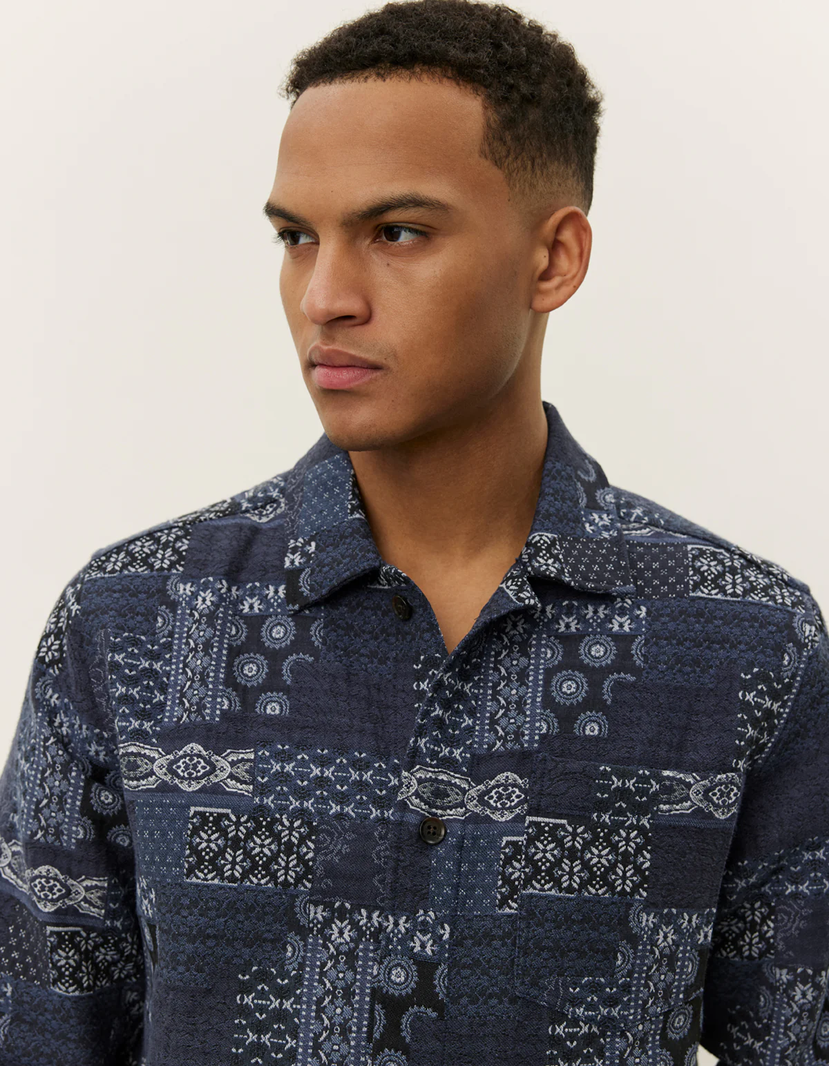 Les Deux Layton Contrast Jacquard Over Shirt - Navy - Image 3