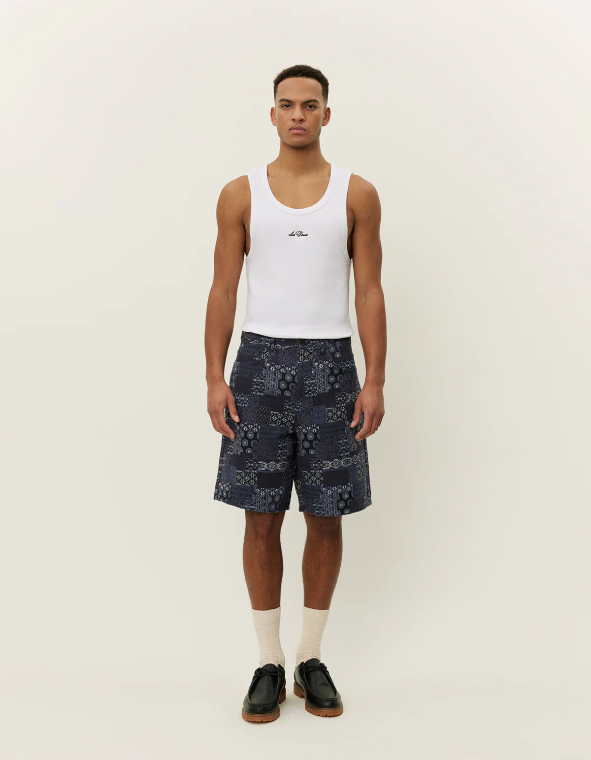 Les Deux Ryder Contrast Jacquard Short - Navy - Image 3