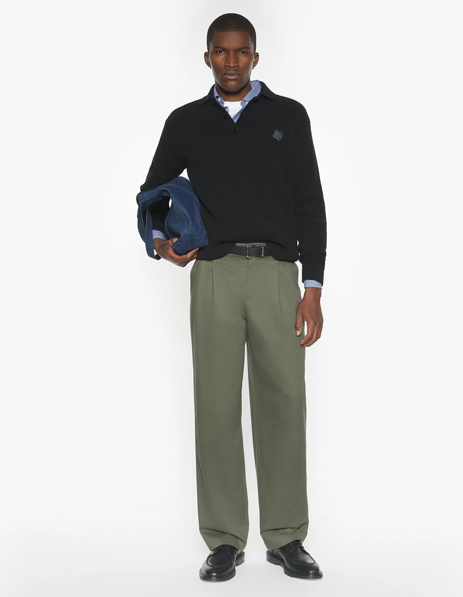Maison Kitsuné Fox Head L/S Polo Sweater - Black - Image 3