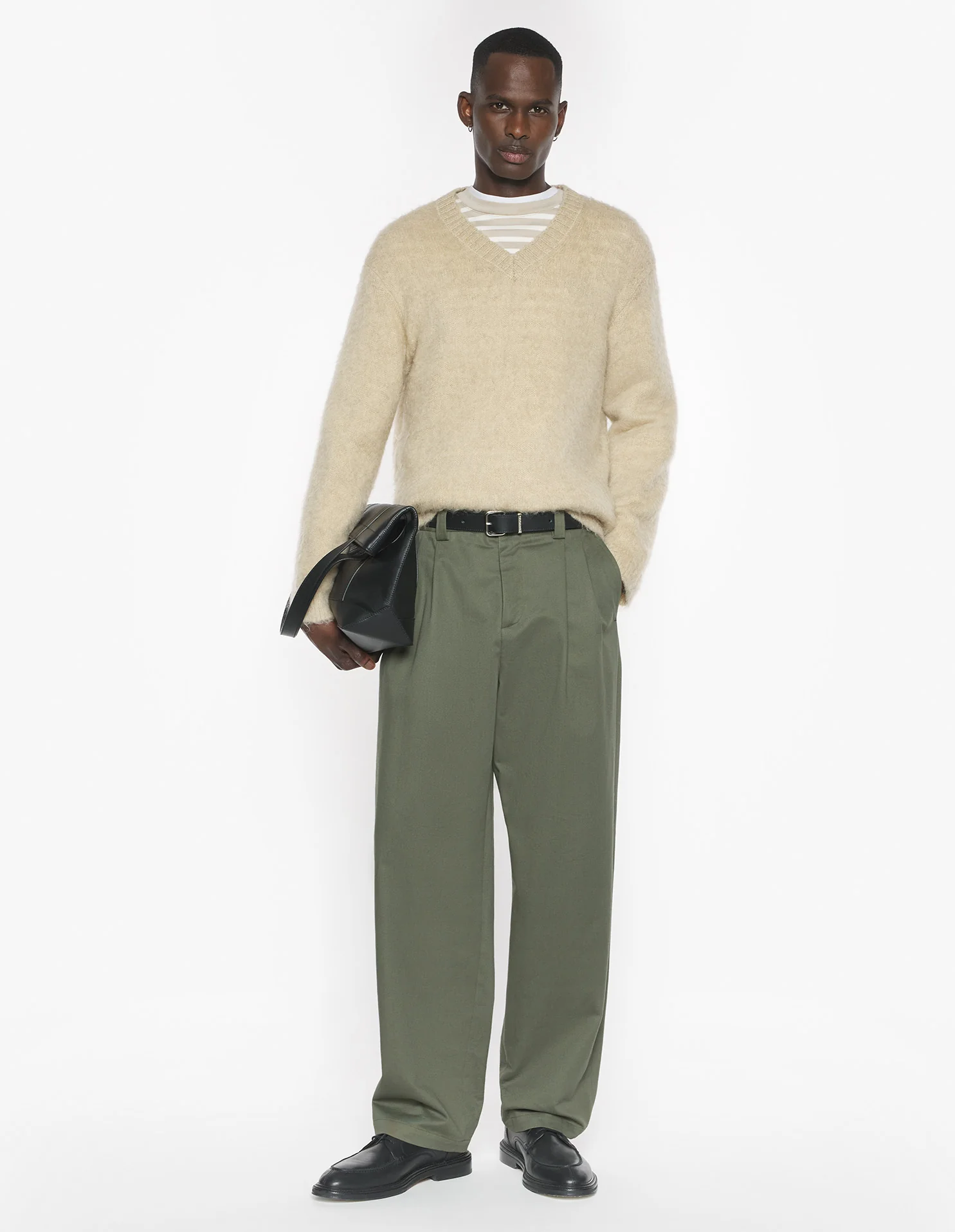 Maison Kitsuné Relaxed Pleated Pants - Dark Khaki - Image 3
