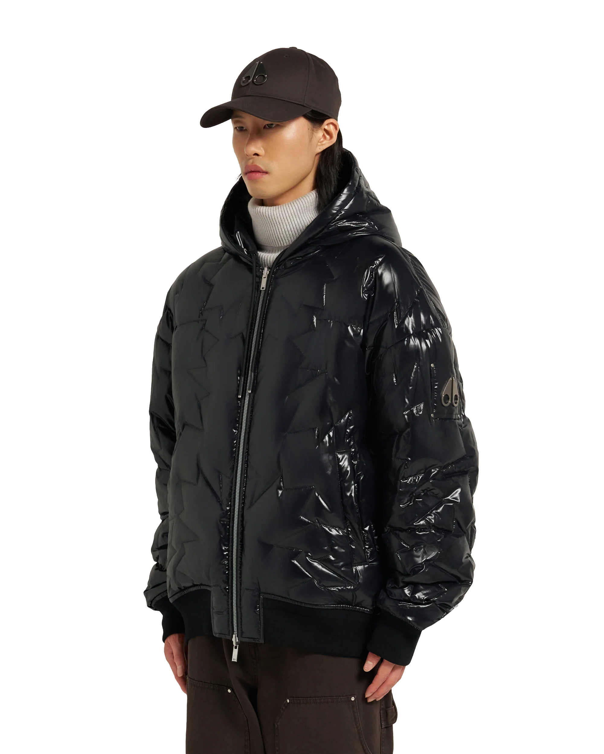 Moose Knuckles Mens Down Bomber Briar Reversible Hoodie - Black - Image 2