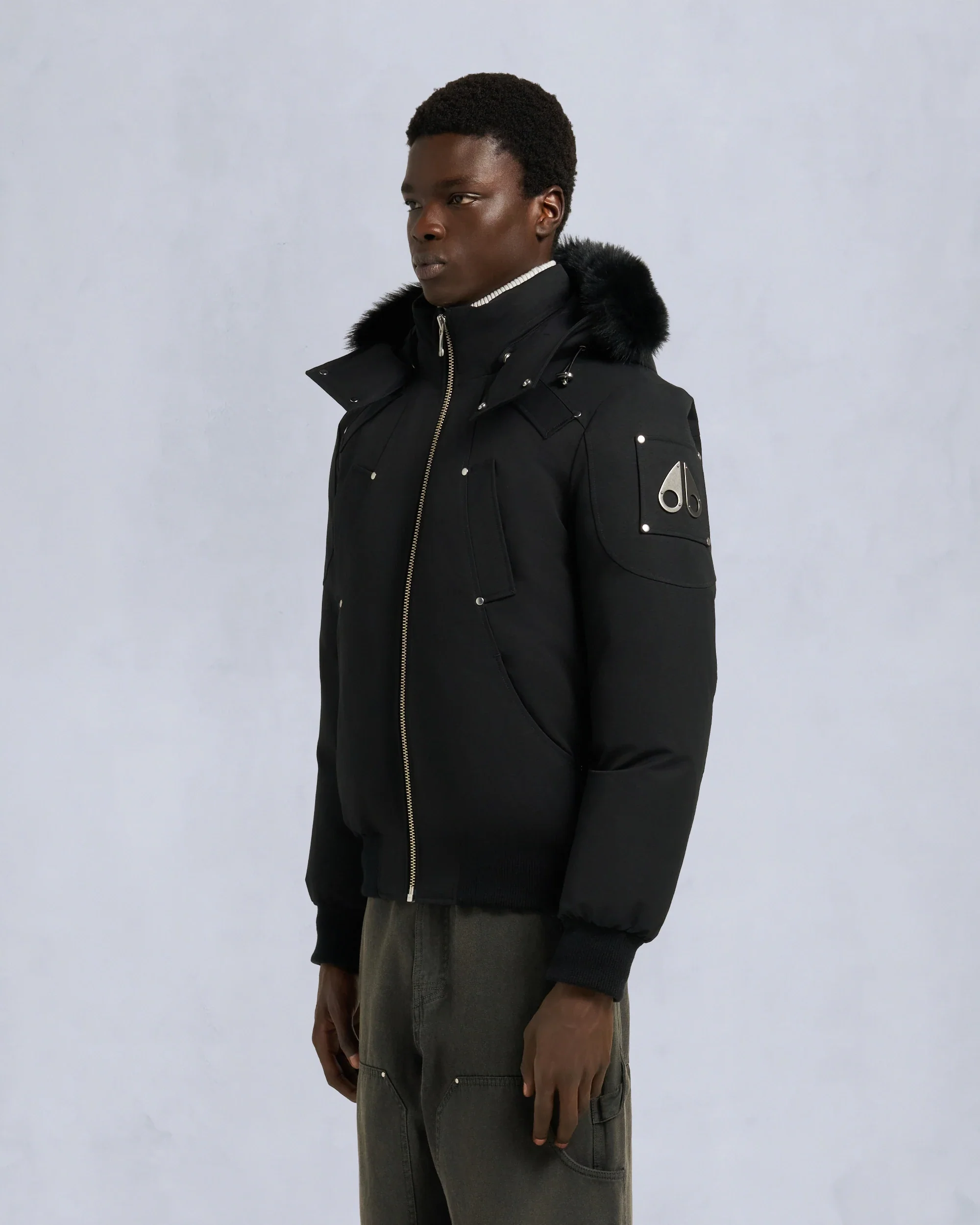 Moose Knuckles Mens Down Bomber Ballistic - Black/Black - Image 2