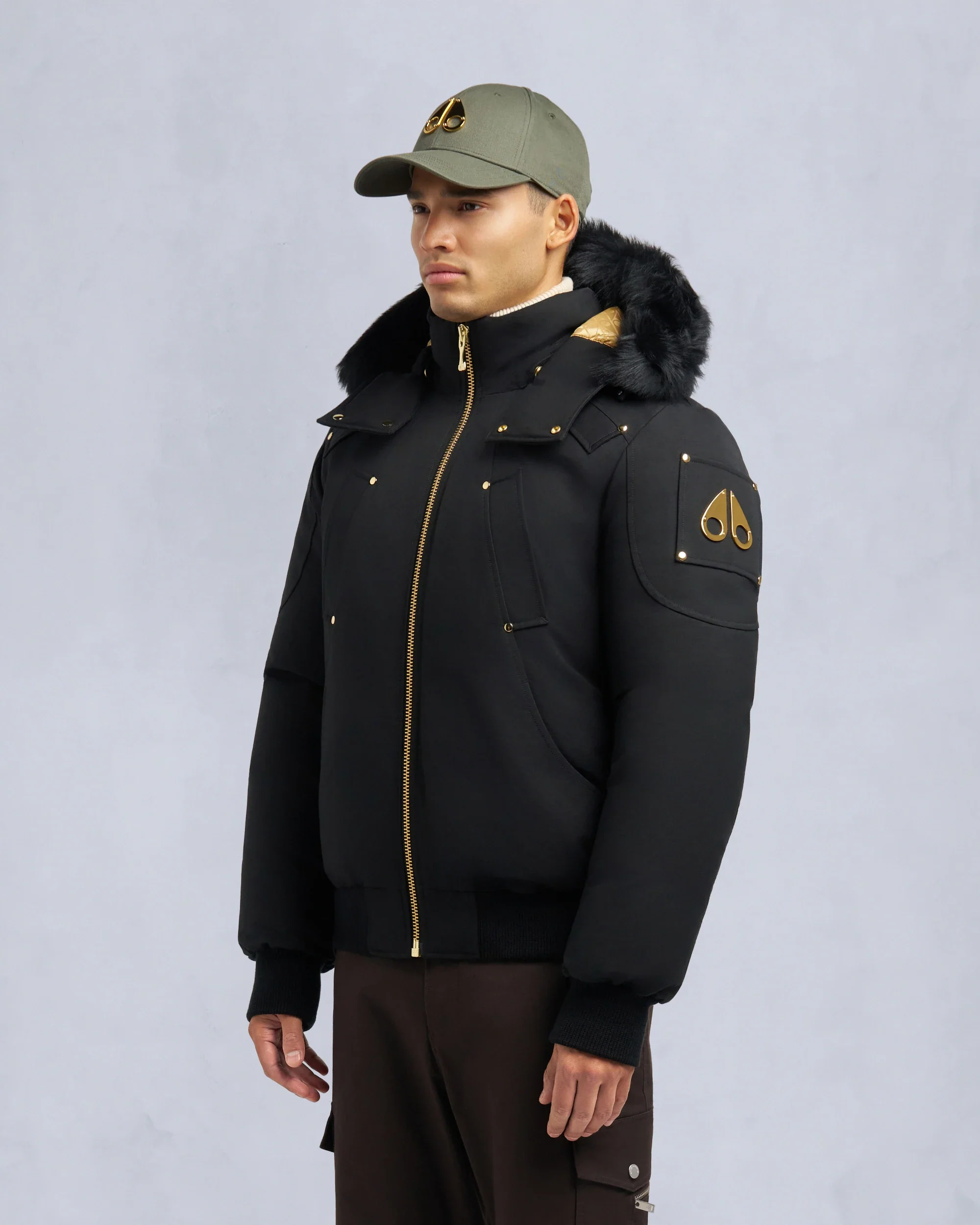 Moose Knuckles Mens Down Bomber Gold Ballistic - Black/Black - Image 2