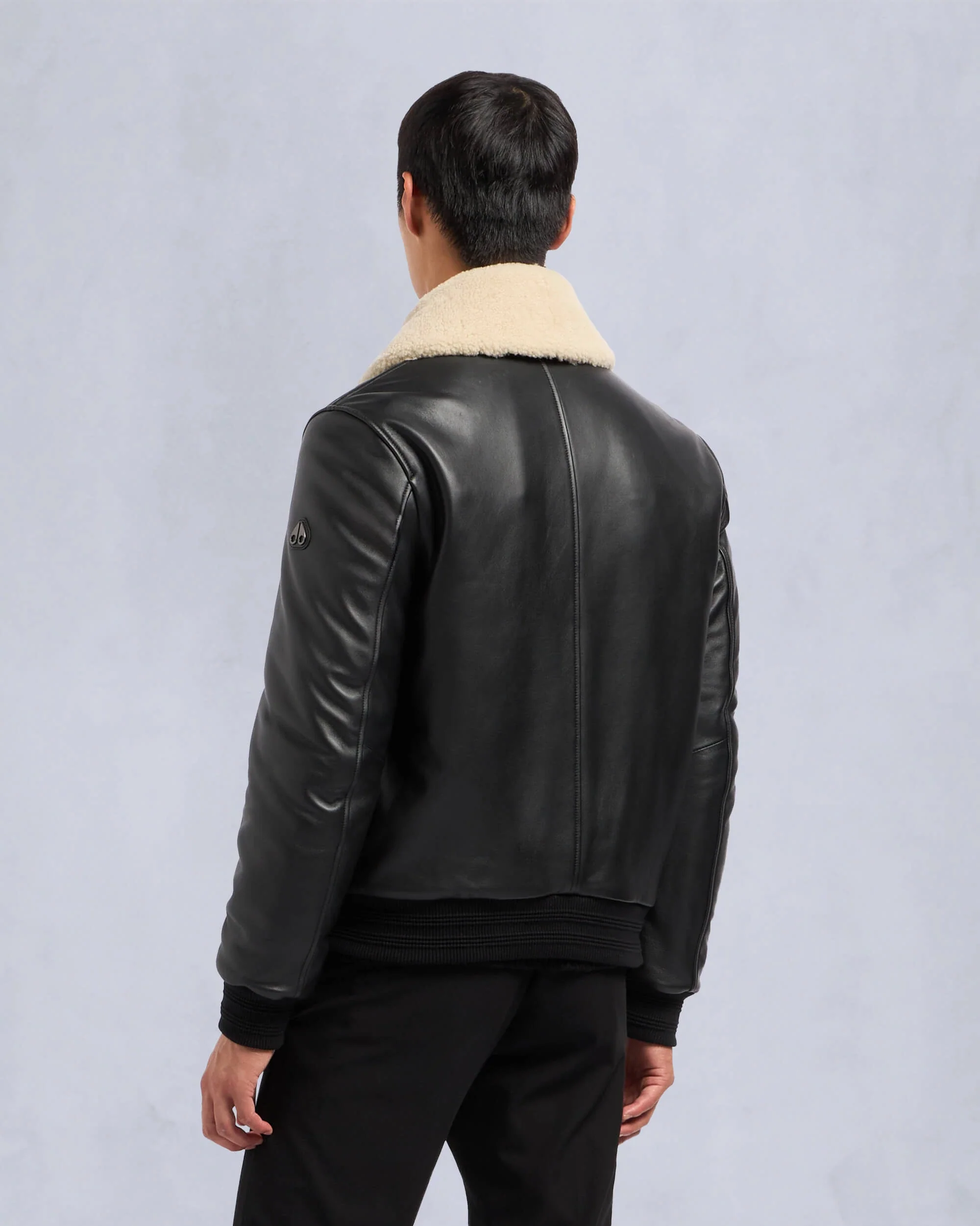 Moose Knuckles Mens Wind Jacket Toba Leather Bomber - Black - Image 3