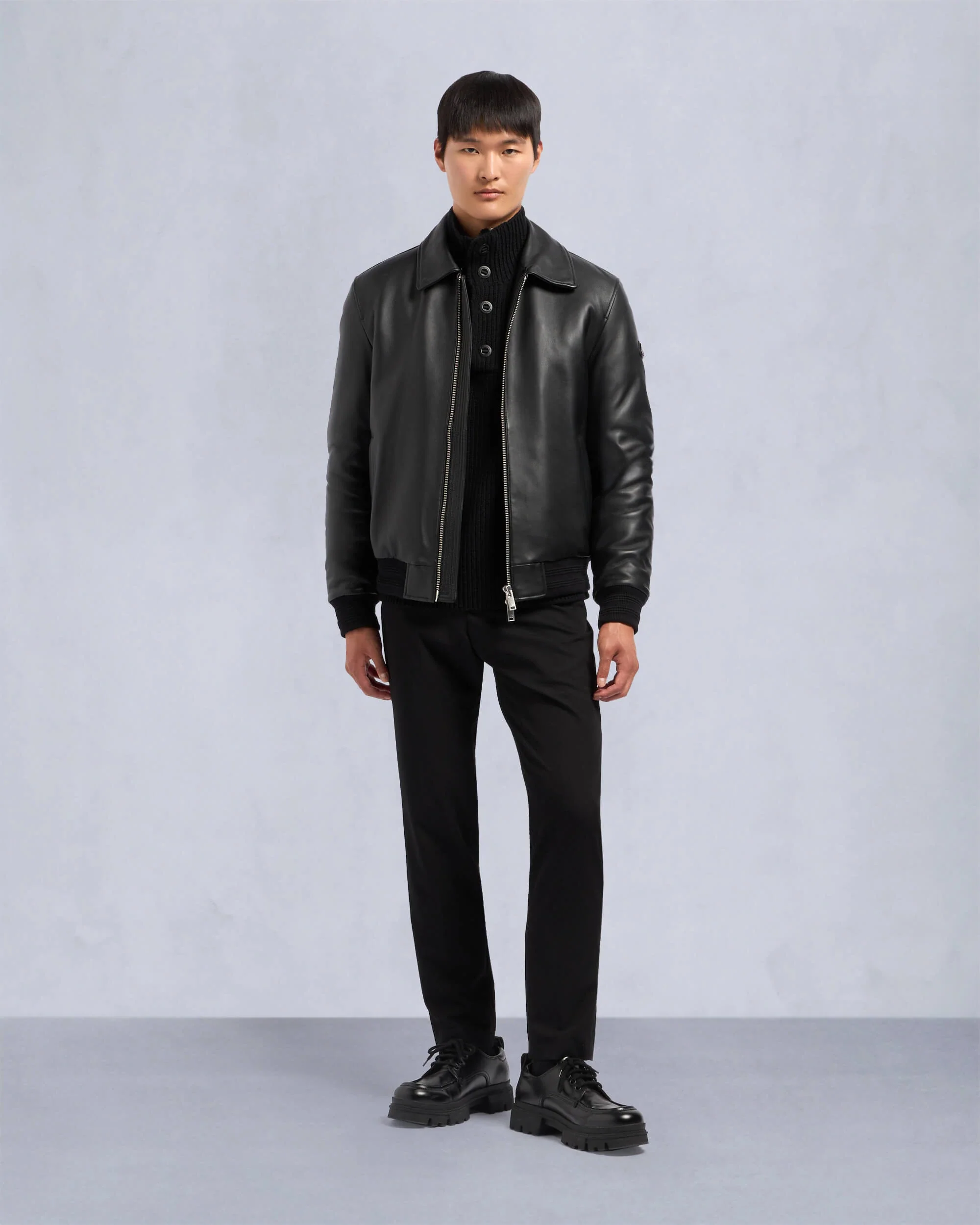 Moose Knuckles Mens Wind Jacket Toba Leather Bomber - Black - Image 4