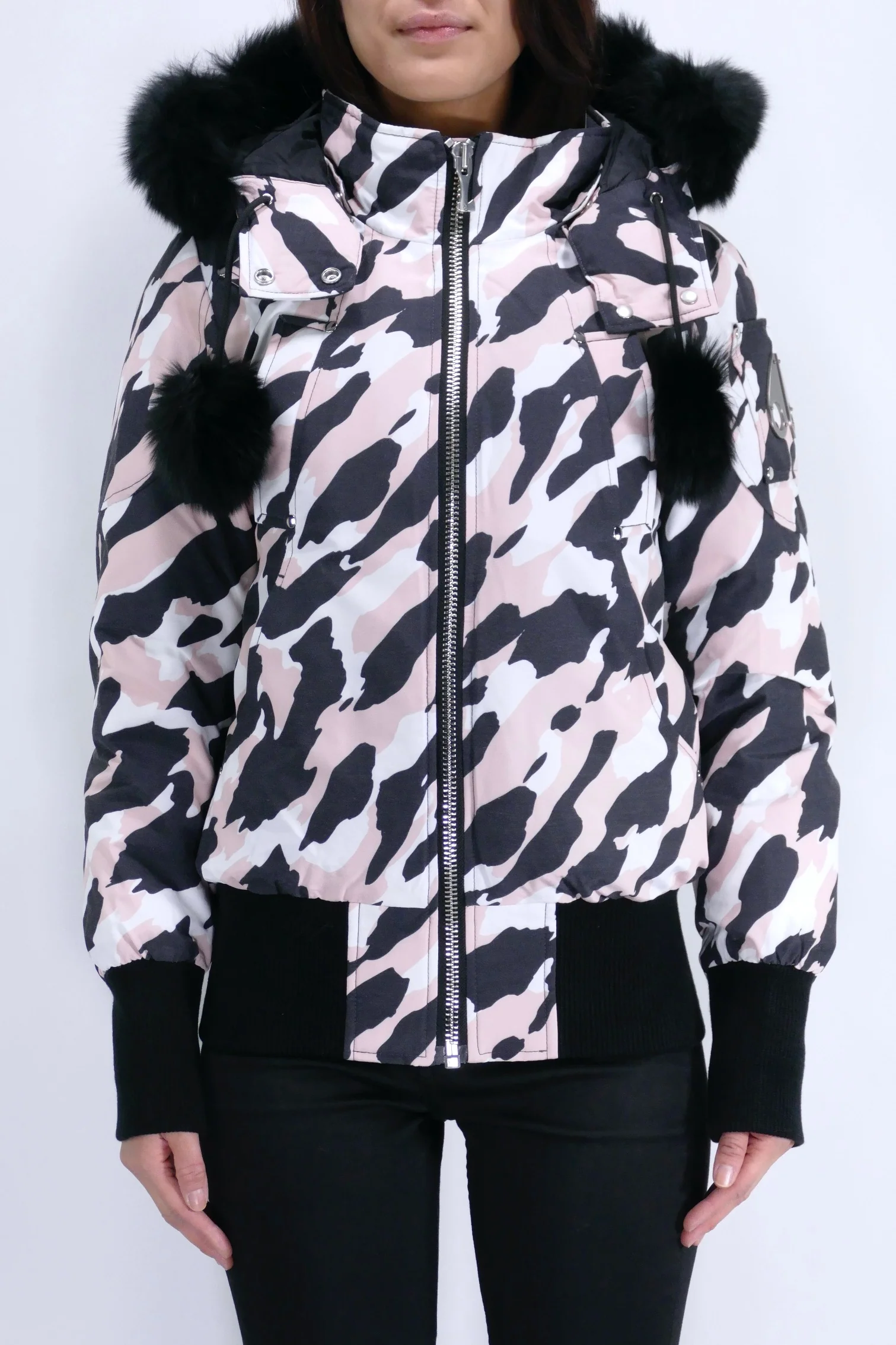 Moose Knuckles Womens Down Bomber Debbie - Rose Smoke/Black