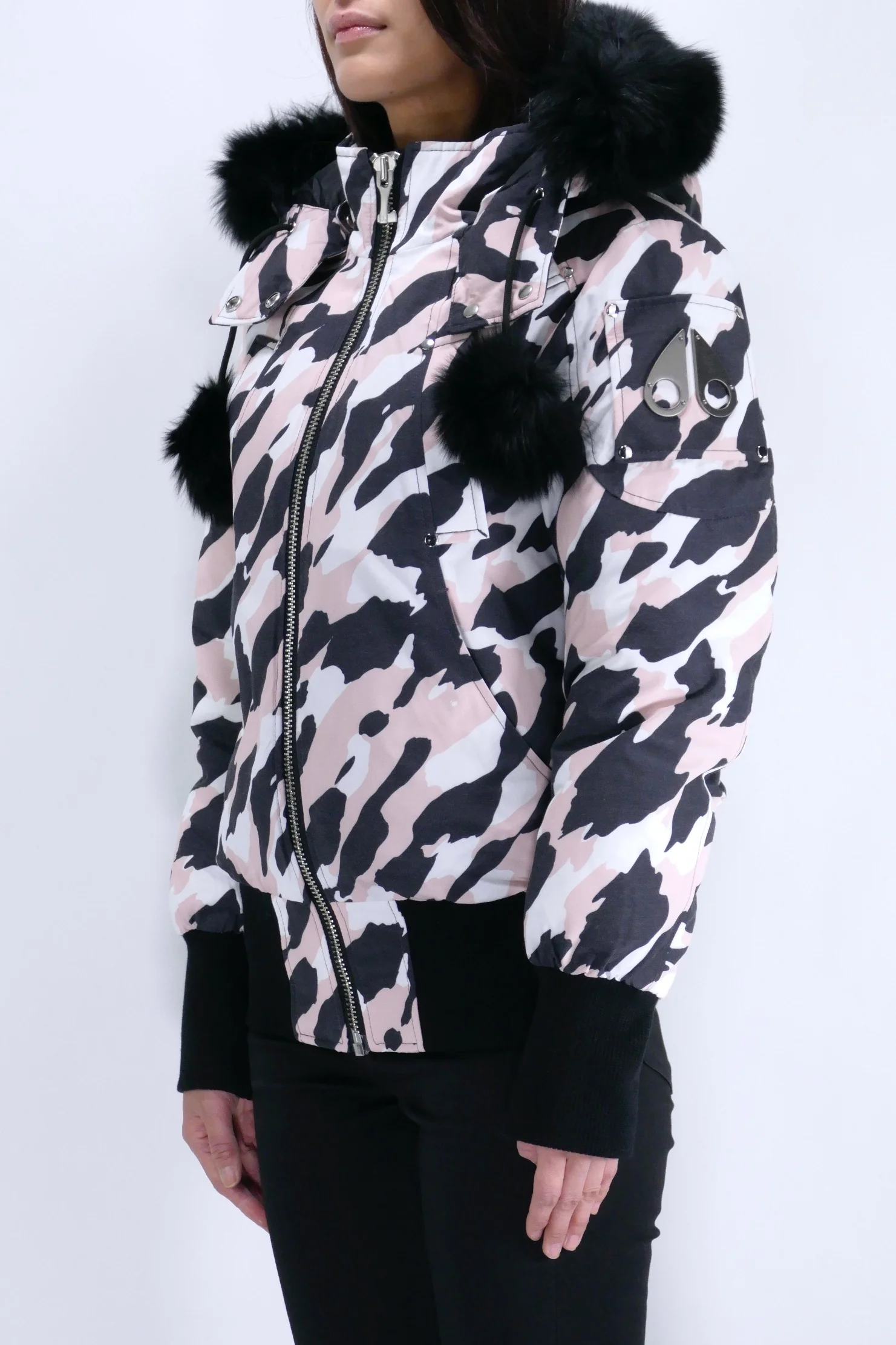Moose Knuckles Womens Down Bomber Debbie - Rose Smoke/Black - Image 2