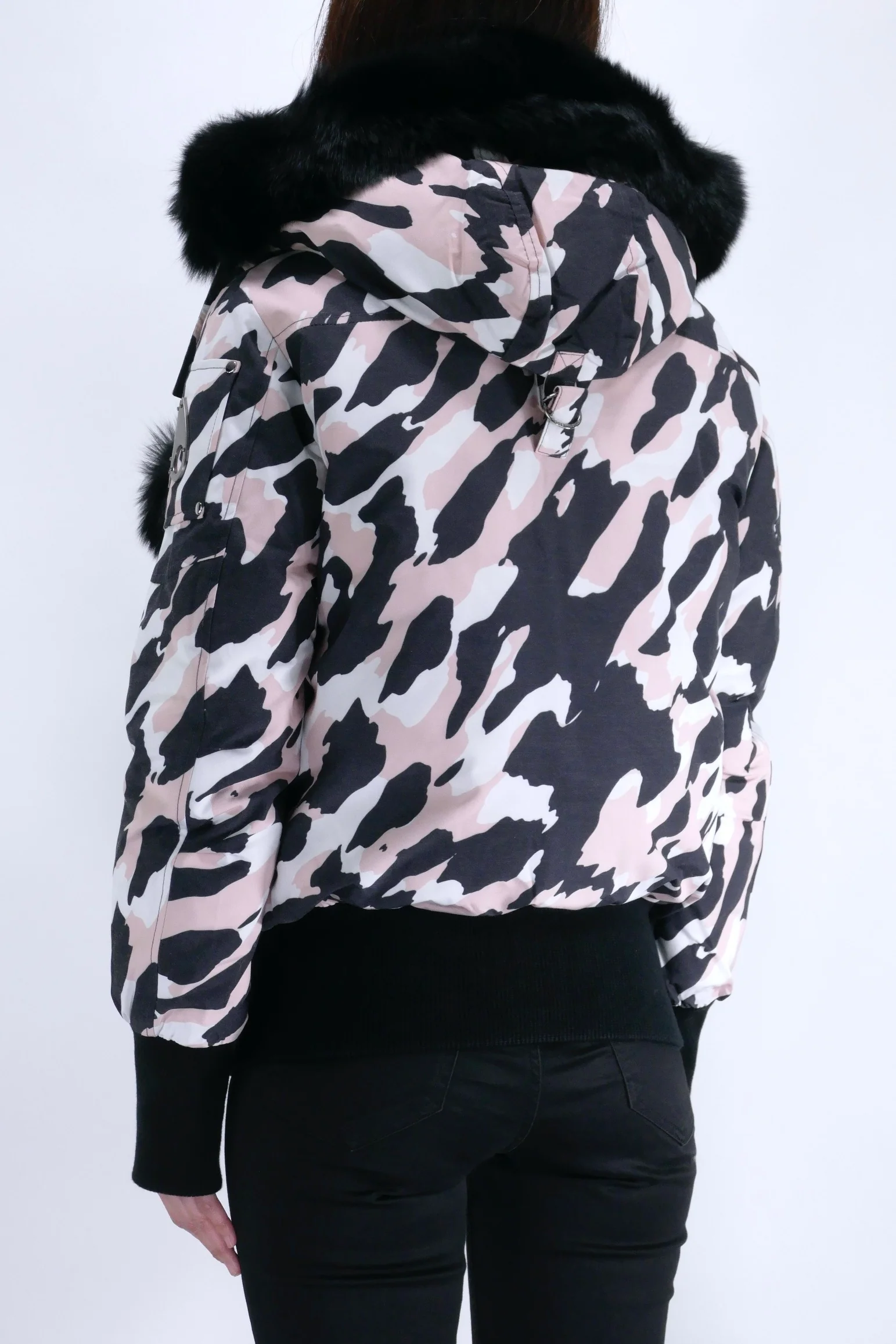 Moose Knuckles Womens Down Bomber Debbie - Rose Smoke/Black - Image 3