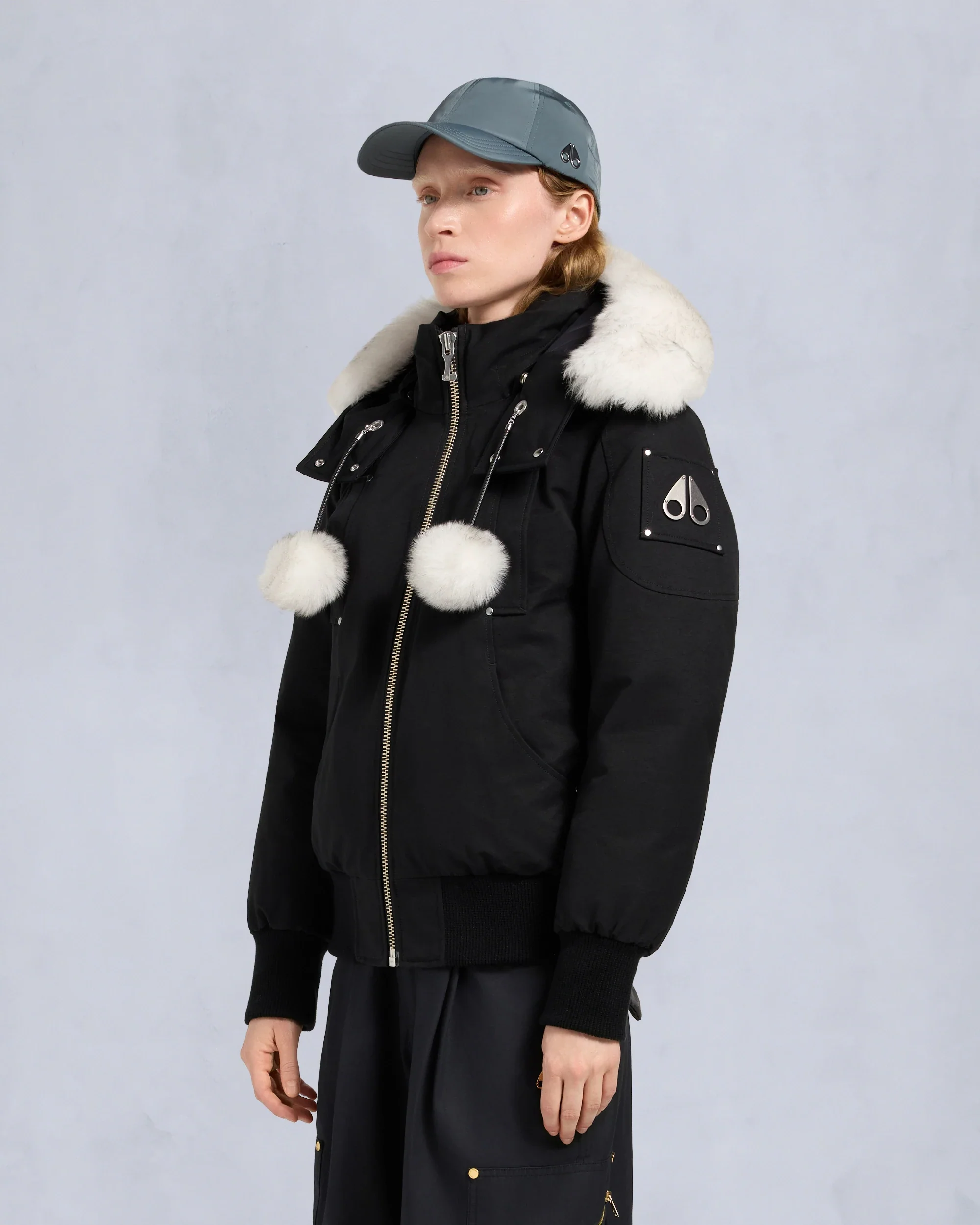 Moose Knuckles Womens Down Bomber Debbie Shearling - Black/Natural - Image 2