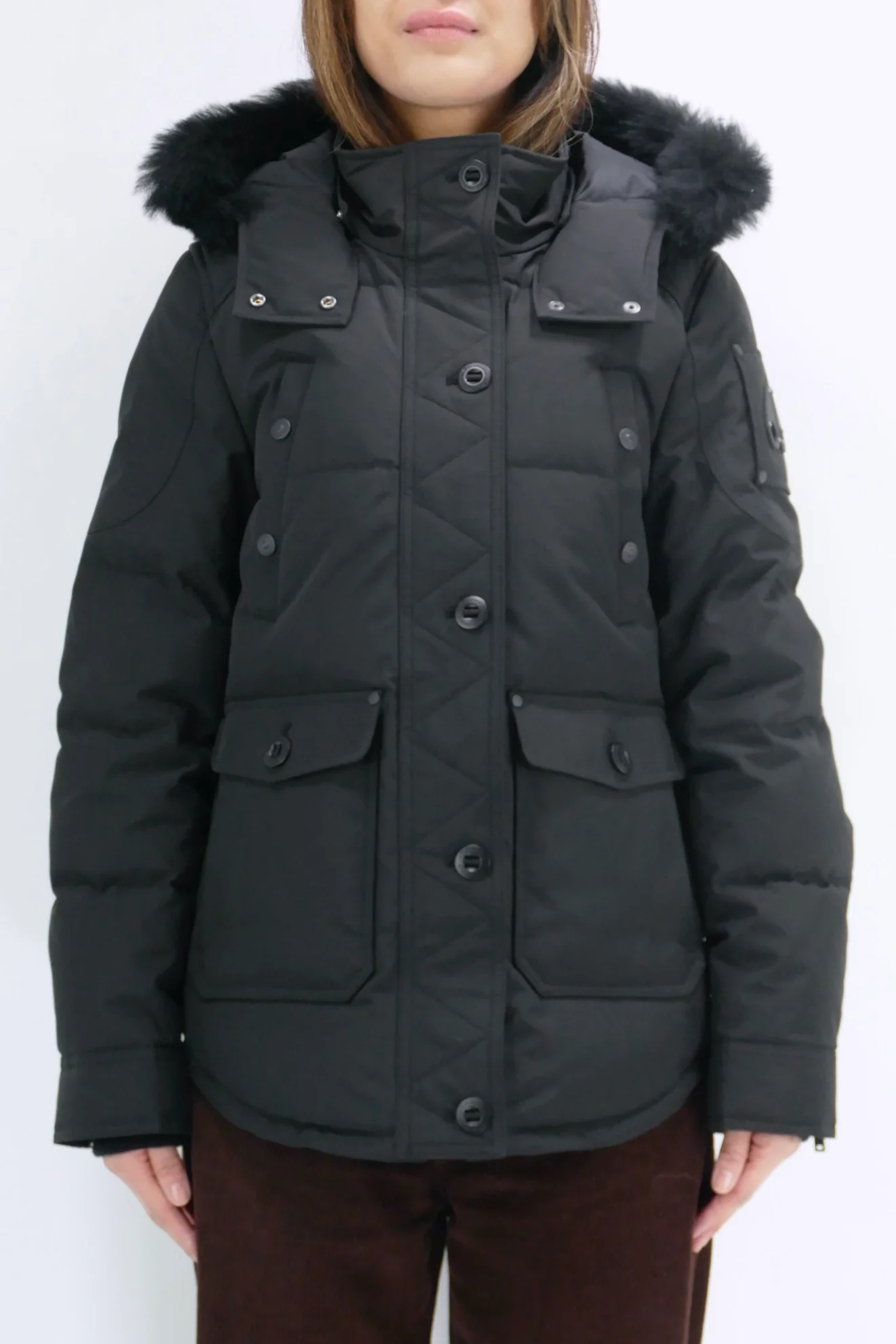 Moose Knuckles Womens Down *Parka Anguille Shearling - Black/Black