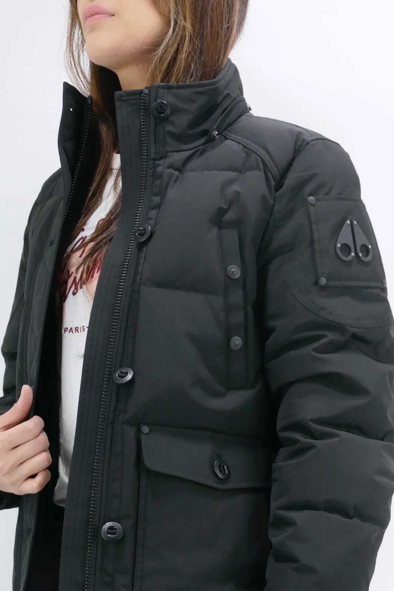 Moose Knuckles Womens Down *Parka Anguille Shearling - Black/Black - Image 4