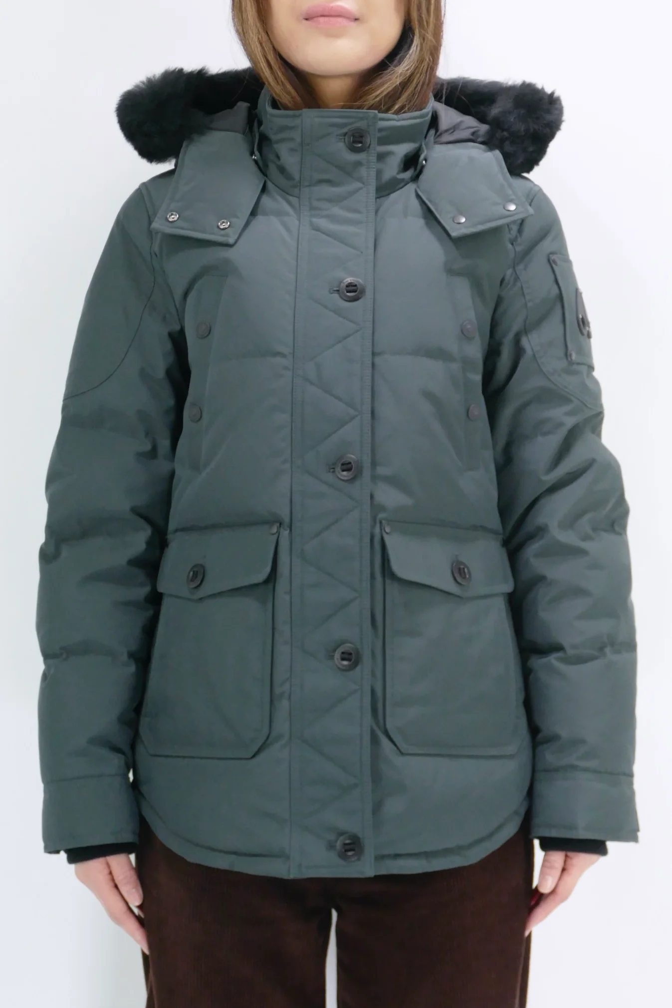Moose Knuckles Womens Down *Parka Anguille Shearling - Forest Hill/ Black