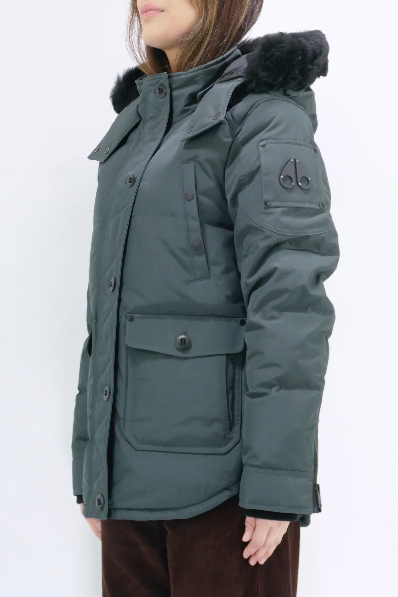 Moose Knuckles Womens Down *Parka Anguille Shearling - Forest Hill/ Black - Image 2