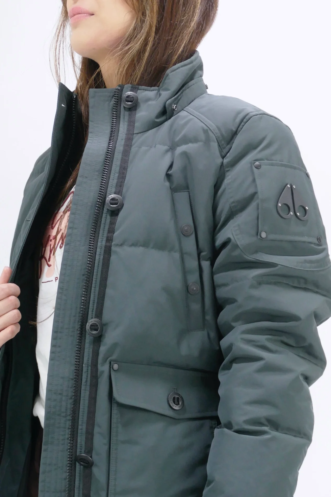 Moose Knuckles Womens Down *Parka Anguille Shearling - Forest Hill/ Black - Image 4
