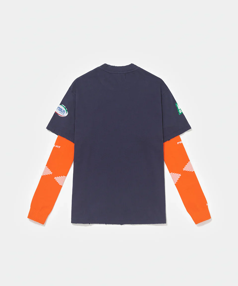 Piet F.C. LS Knitted Tee - Navy/Orange - Image 2