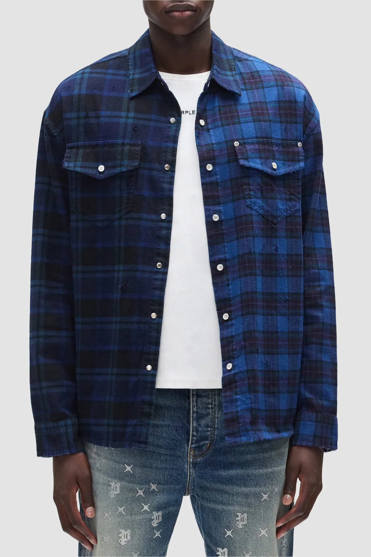 Purple Brand Half and Half Flannel Shirt - Blue