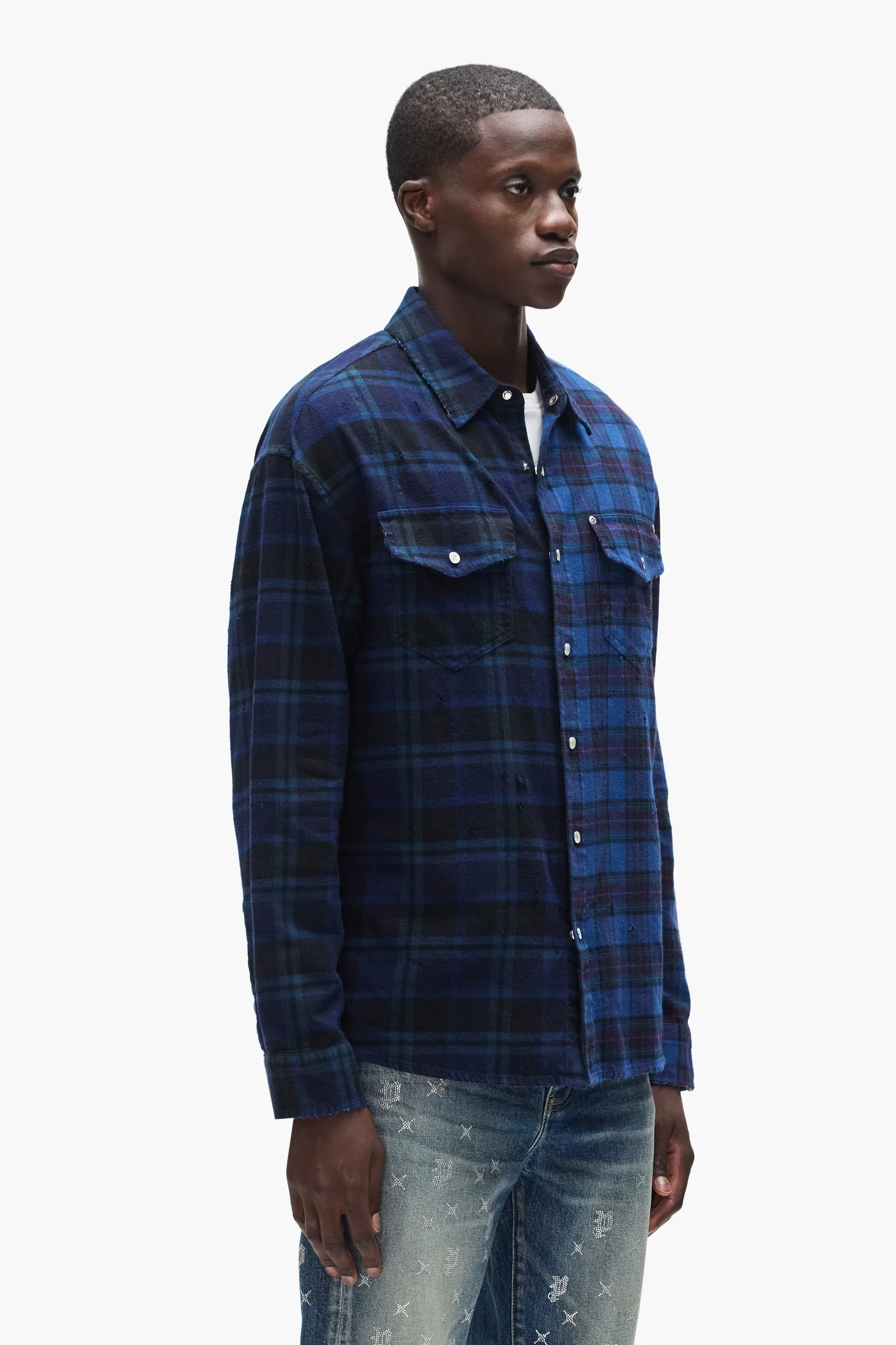 Purple Brand Half and Half Flannel Shirt - Blue - Image 2