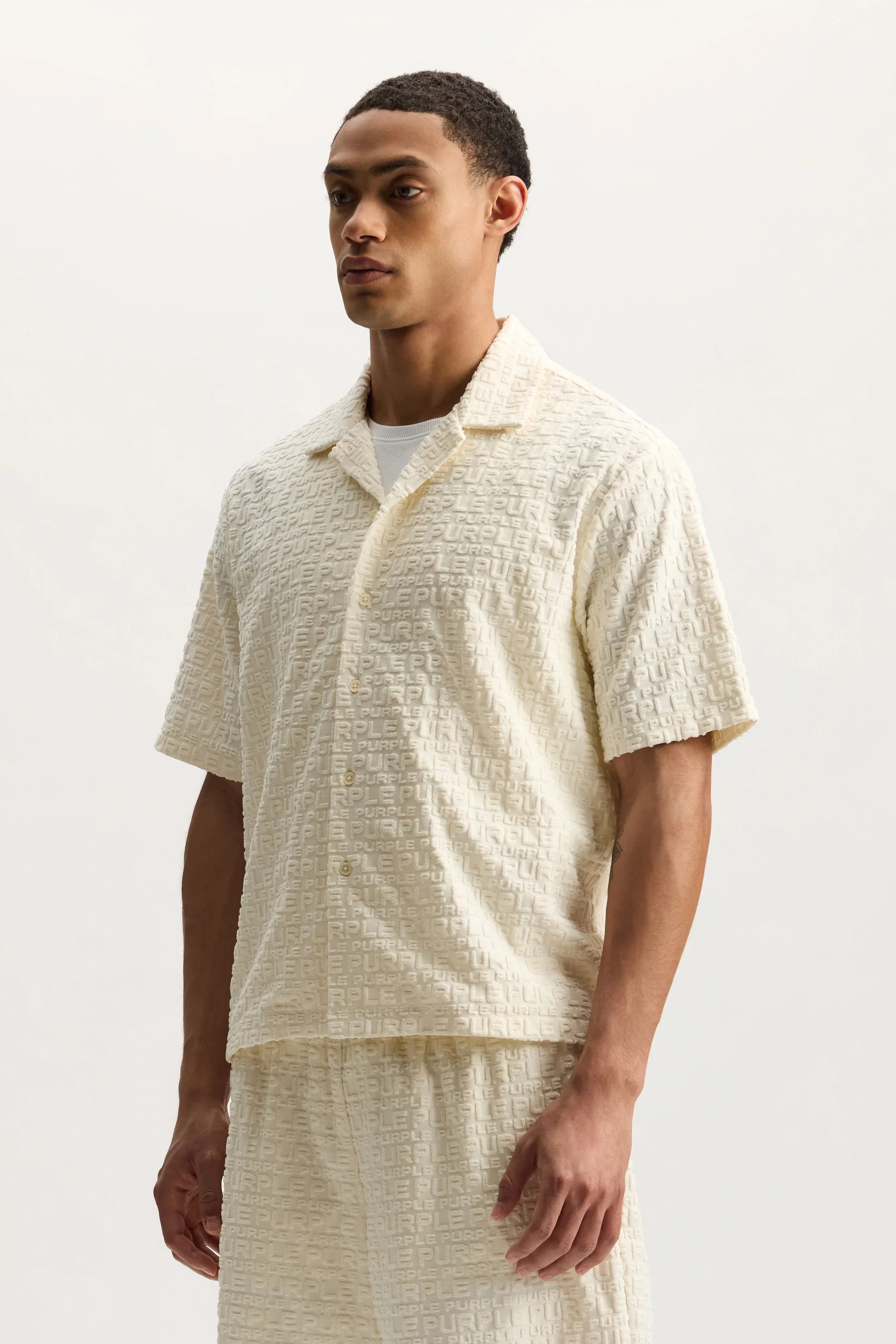 Purple Brand M1108-TWWP Jacquard Terry Shirt - Off White - Image 2
