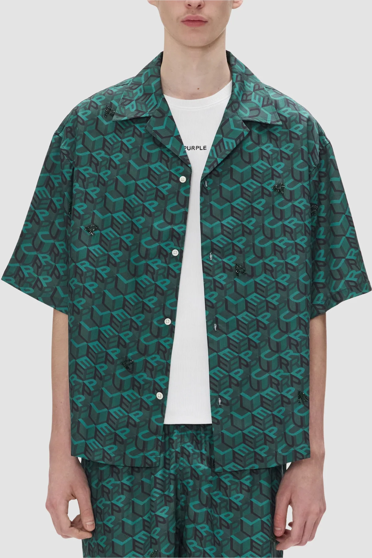 Purple Brand M3015-LYWH Cube Monogram Shirt - Green