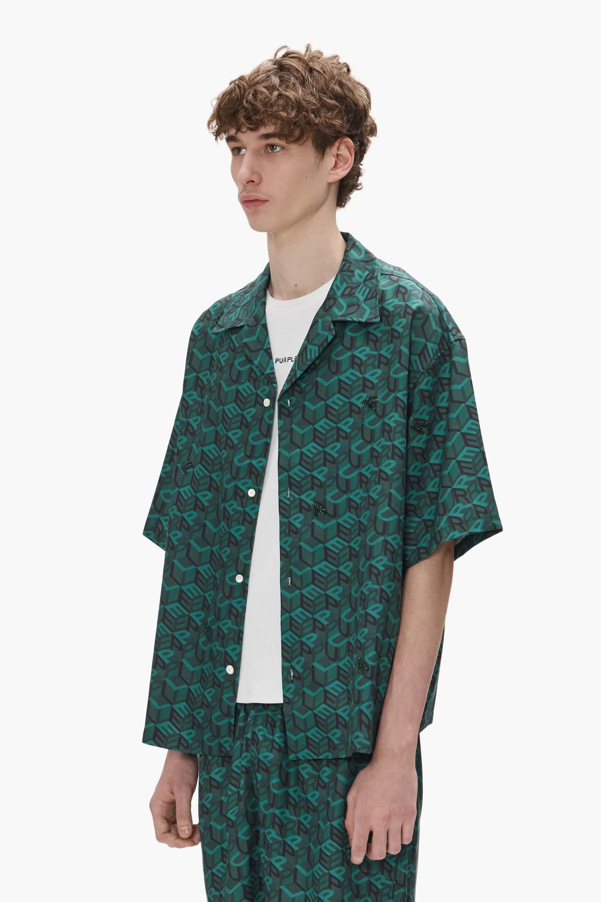 Purple Brand M3015-LYWH Cube Monogram Shirt - Green - Image 2