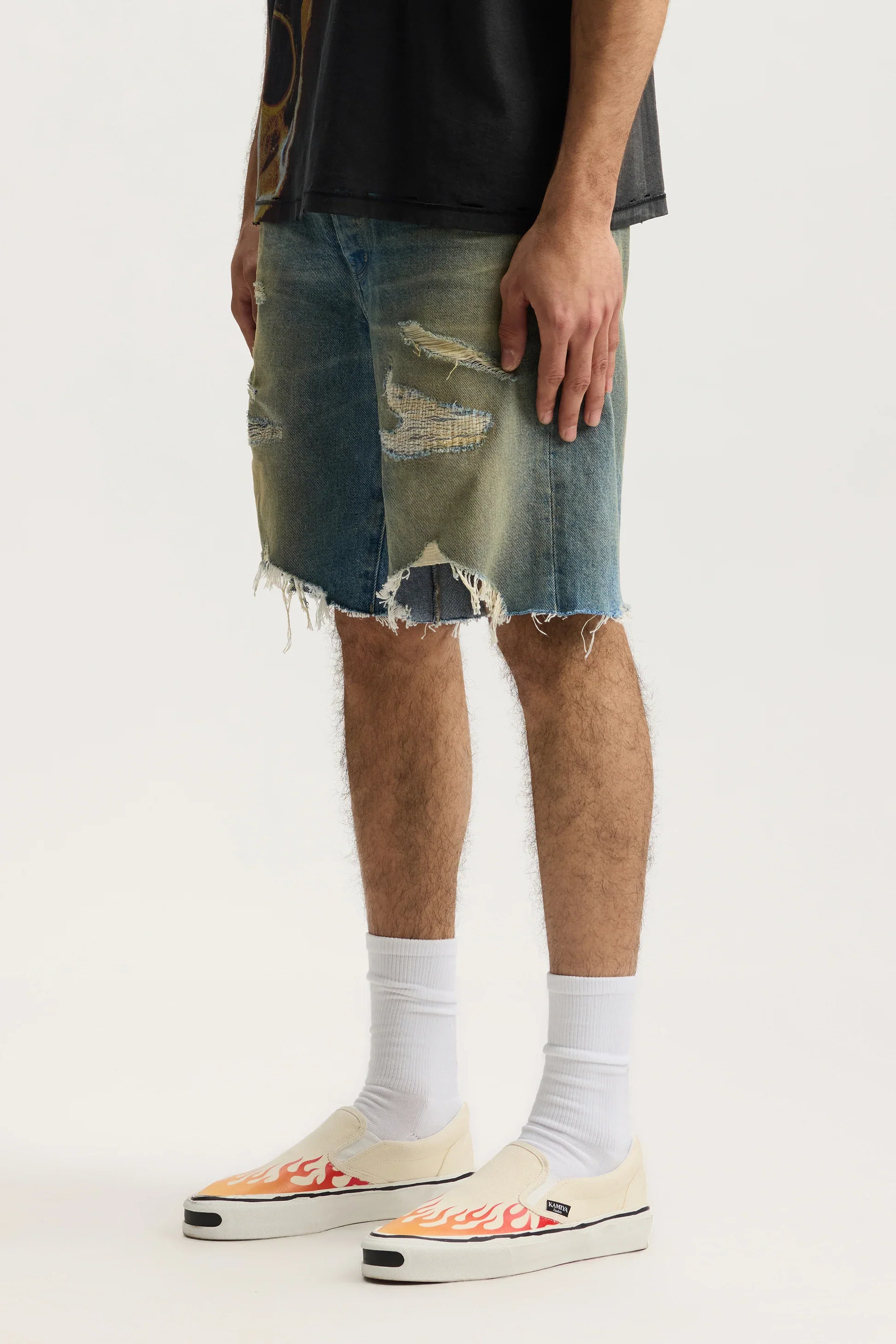 Purple Brand P059-HSDM High Summer Destroy Shorts - Mid Indigo - Image 2