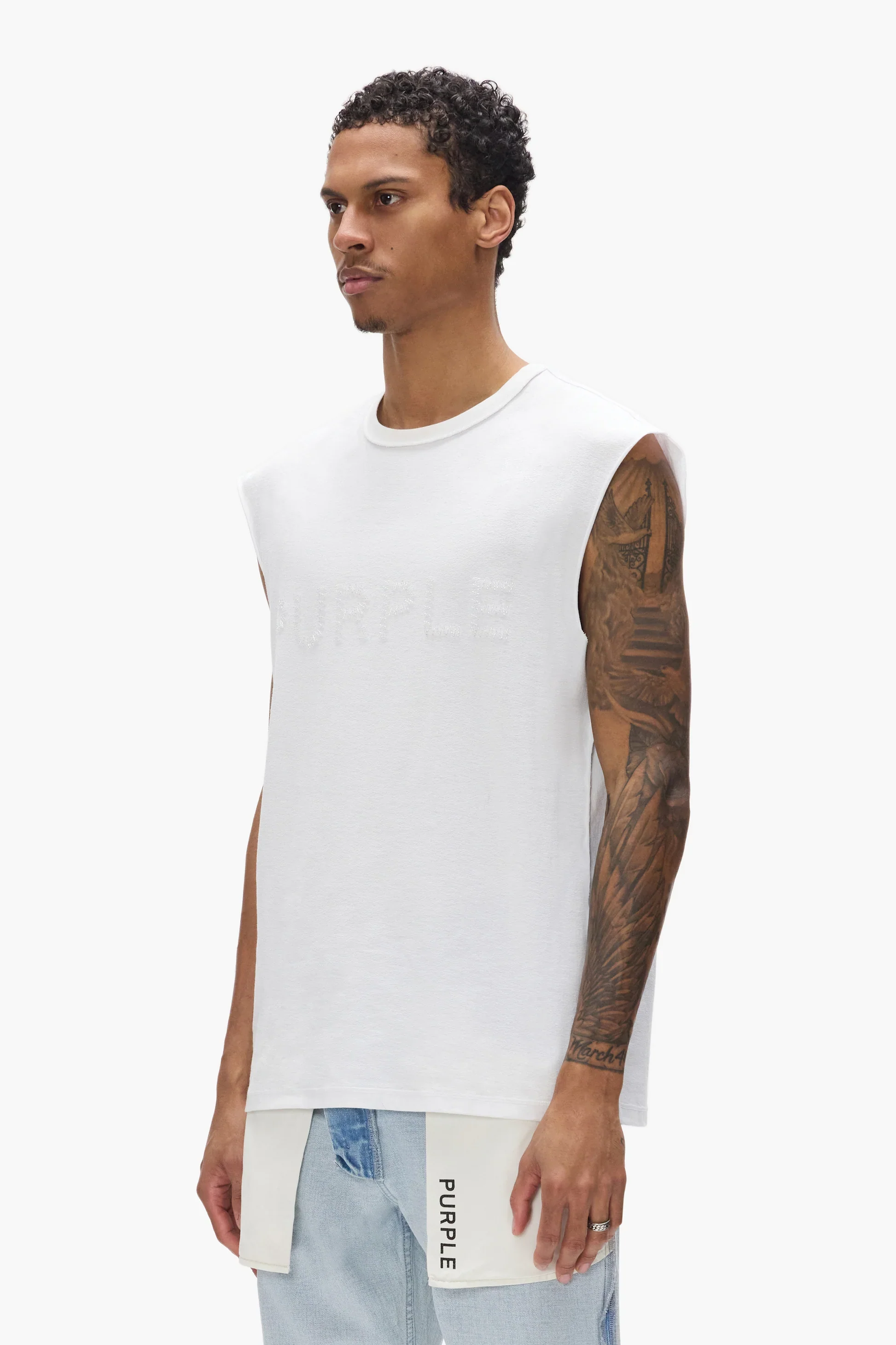 Purple Brand P103-TJWI Beaded Tank - White - Image 2