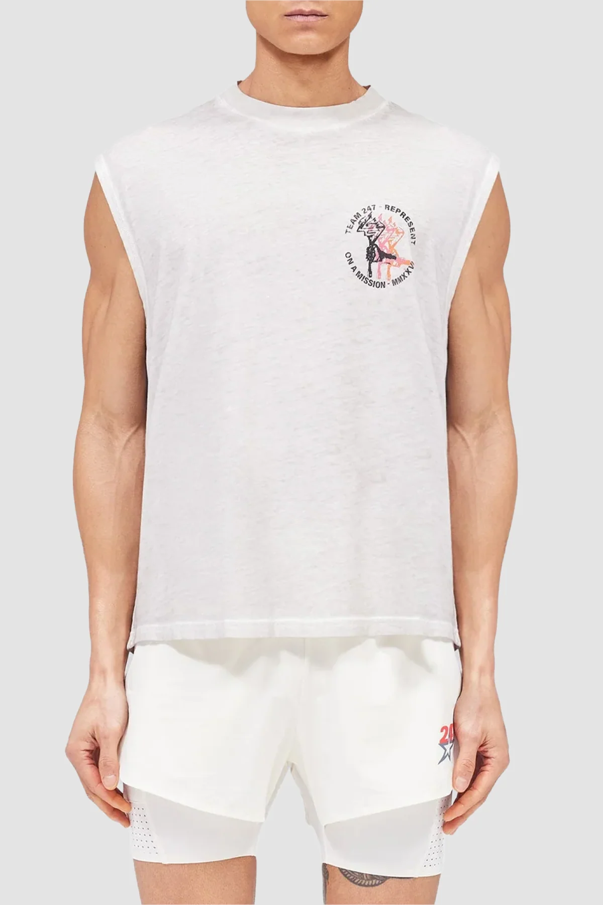 Represent 247 Torch Cropped Tank - Bleach Wash